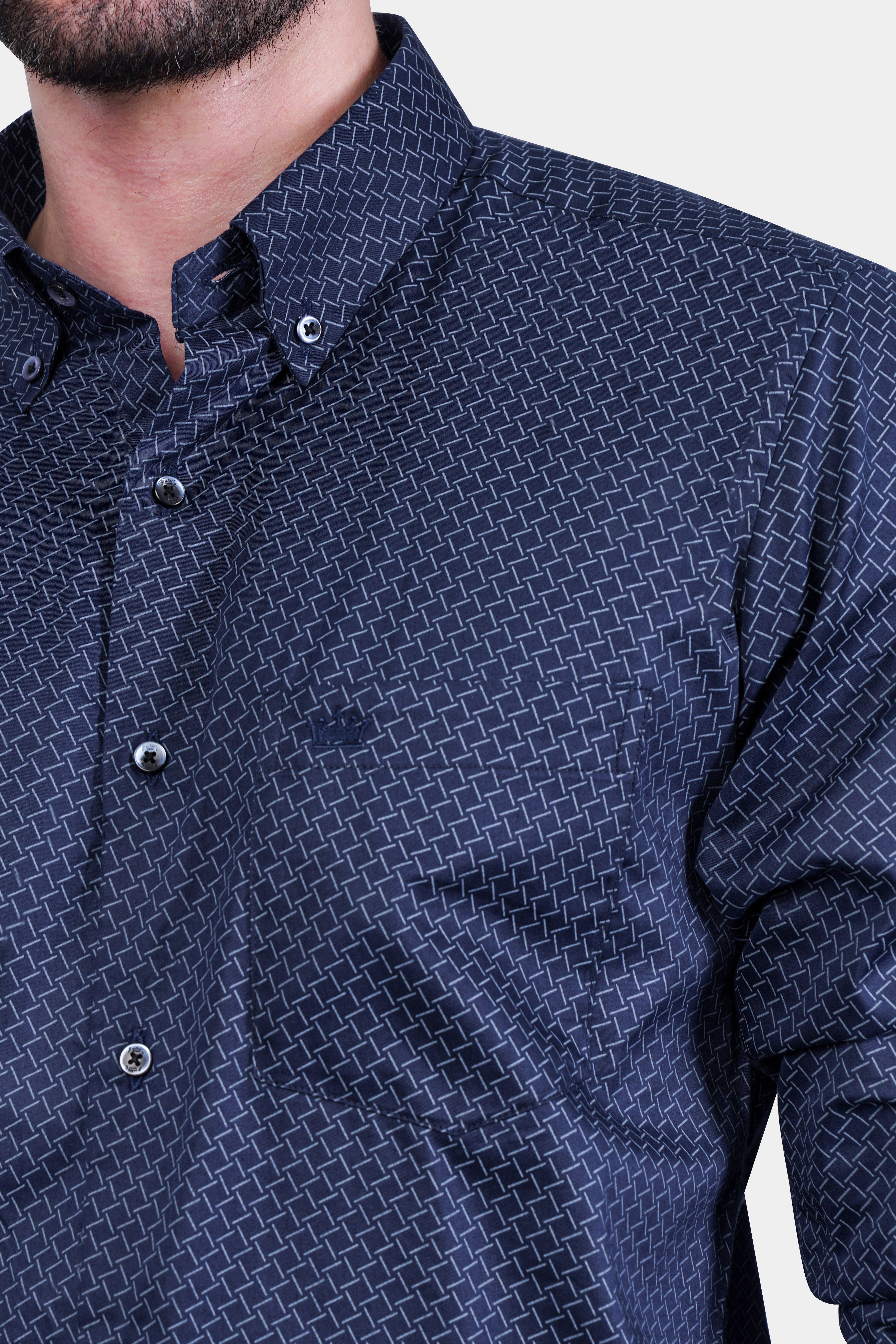 Mirage Navy Blue Printed Royal Oxford Shirt