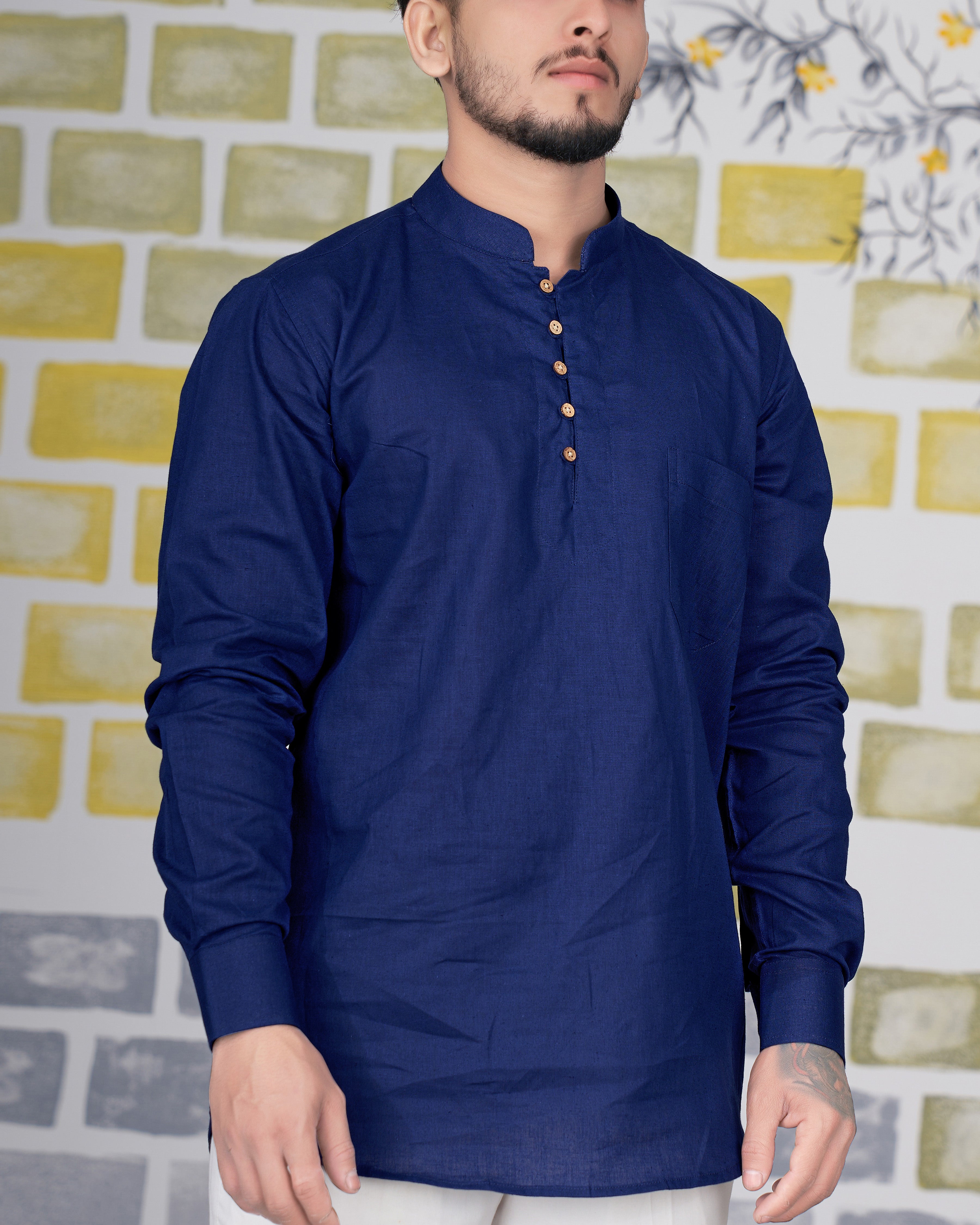 Bunting Navy Blue Luxurious Linen Kurta Shirt