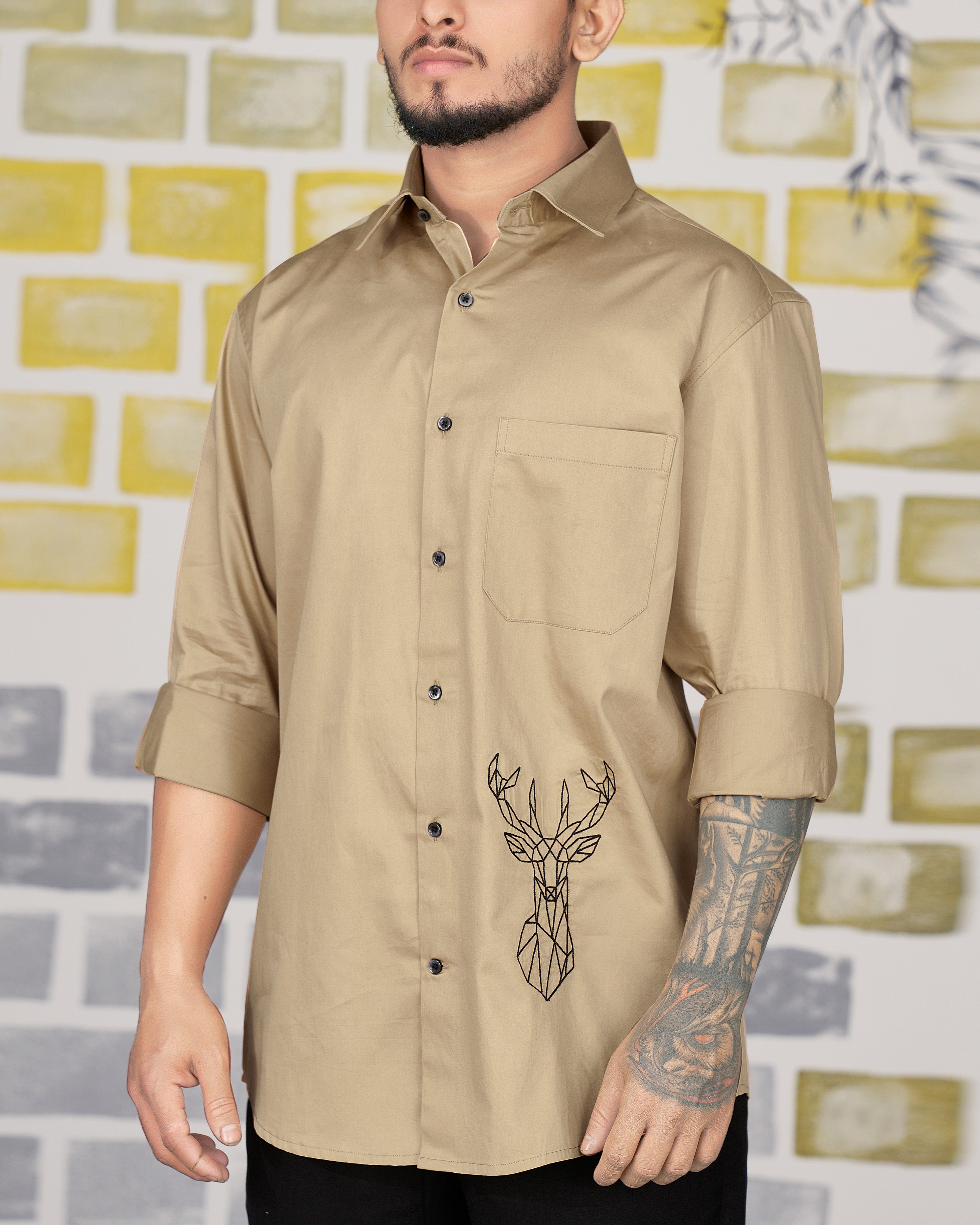 Bronco Brown with Deer Subtle Sheen Embroidered Super Soft Premium Cotton Designer Shirt 8733-BLK-E011-38, 8733-BLK-E011-H-38, 8733-BLK-E011-39, 8733-BLK-E011-H-39, 8733-BLK-E011-40, 8733-BLK-E011-H-40, 8733-BLK-E011-42, 8733-BLK-E011-H-42, 8733-BLK-E011-44, 8733-BLK-E011-H-44, 8733-BLK-E011-46, 8733-BLK-E011-H-46, 8733-BLK-E011-48, 8733-BLK-E011-H-48, 8733-BLK-E011-50, 8733-BLK-E011-H-50, 8733-BLK-E011-52, 8733-BLK-E011-H-52