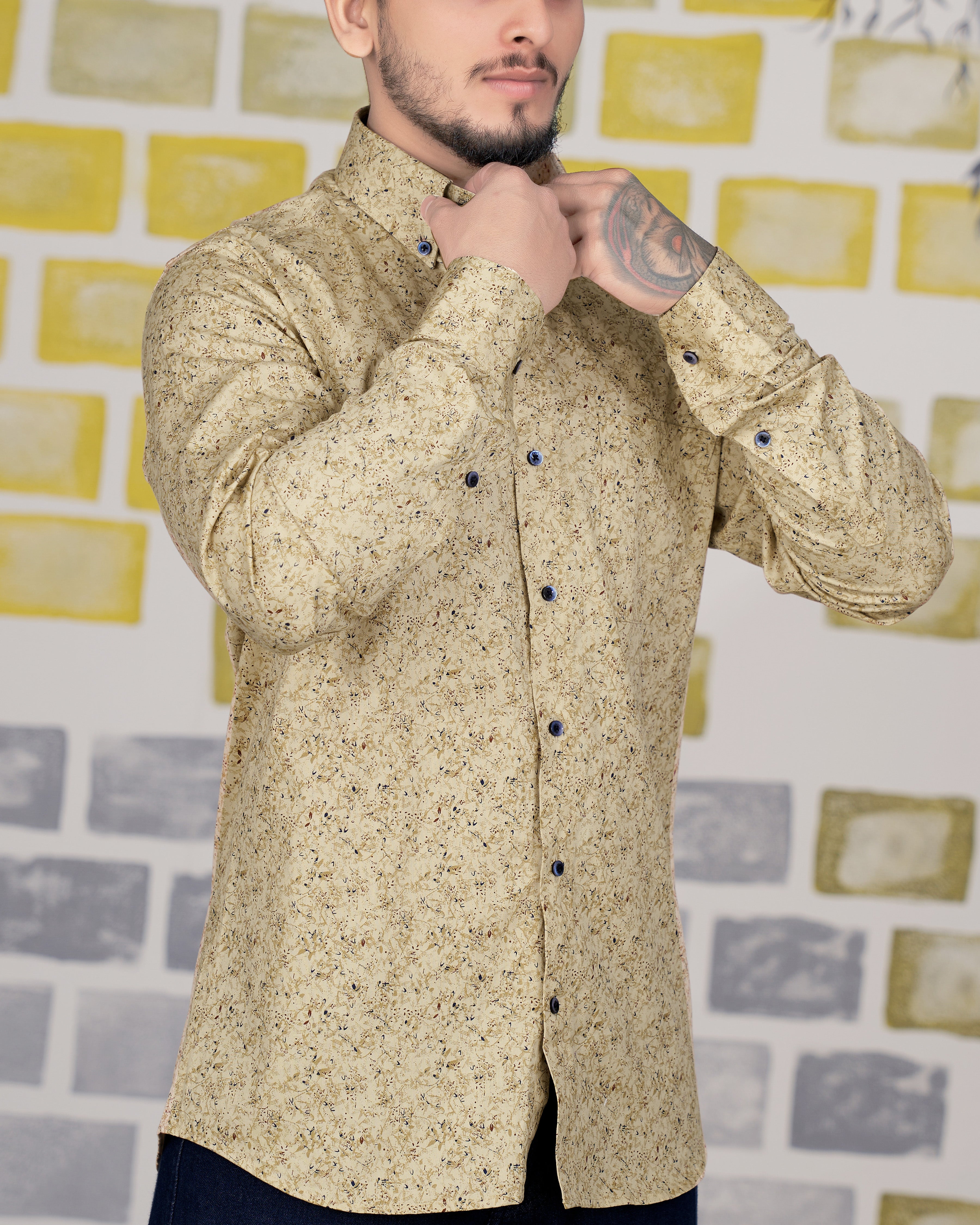 Coriander Brown Ditsy Printed Twill Premium Cotton Shirt