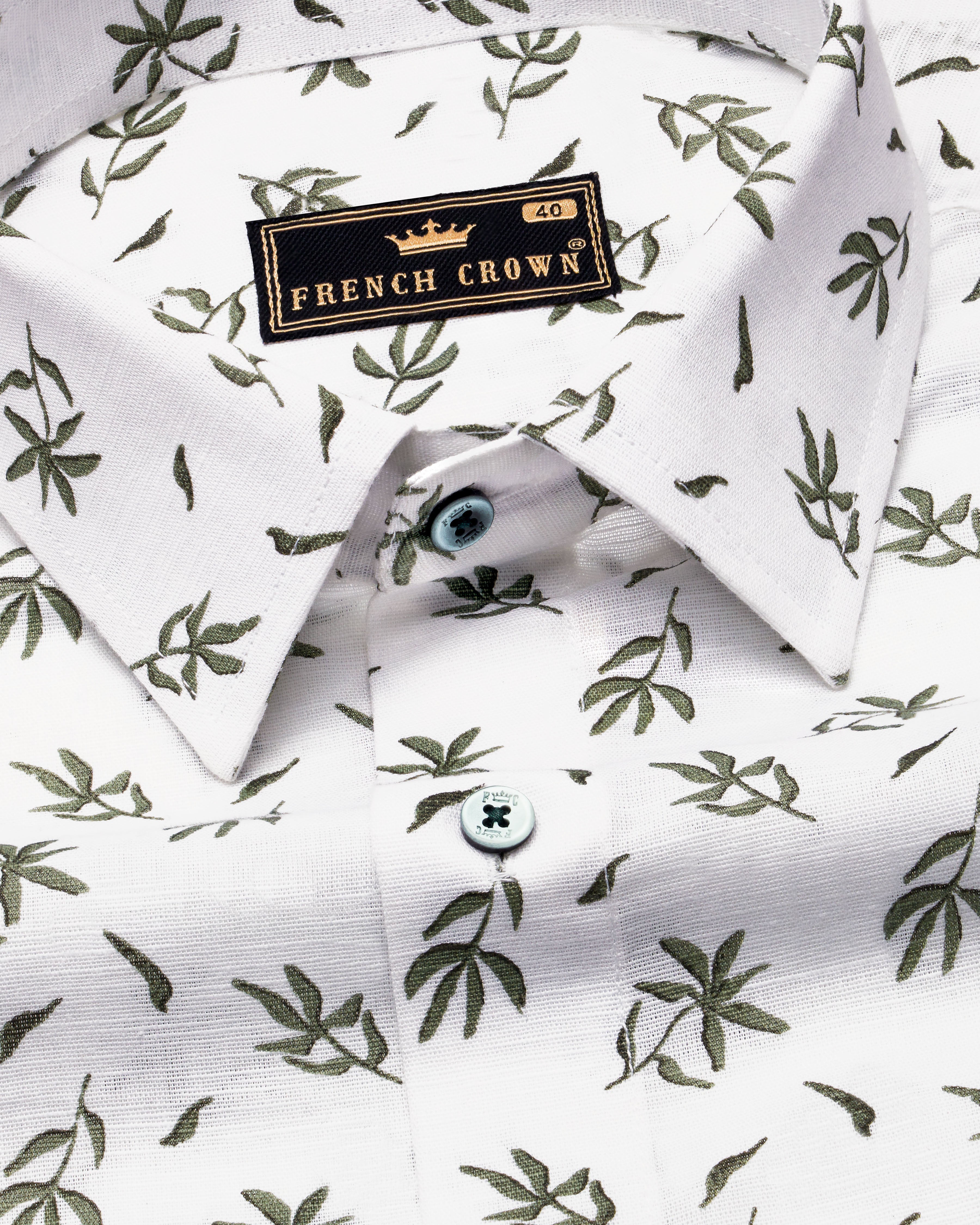 Bright White with Leaves Printed Luxurious Linen Shirt  8738-GR-38,8738-GR-H-38,8738-GR-39,8738-GR-H-39,8738-GR-40,8738-GR-H-40,8738-GR-42,8738-GR-H-42,8738-GR-44,8738-GR-H-44,8738-GR-46,8738-GR-H-46,8738-GR-48,8738-GR-H-48,8738-GR-50,8738-GR-H-50,8738-GR-52,8738-GR-H-52