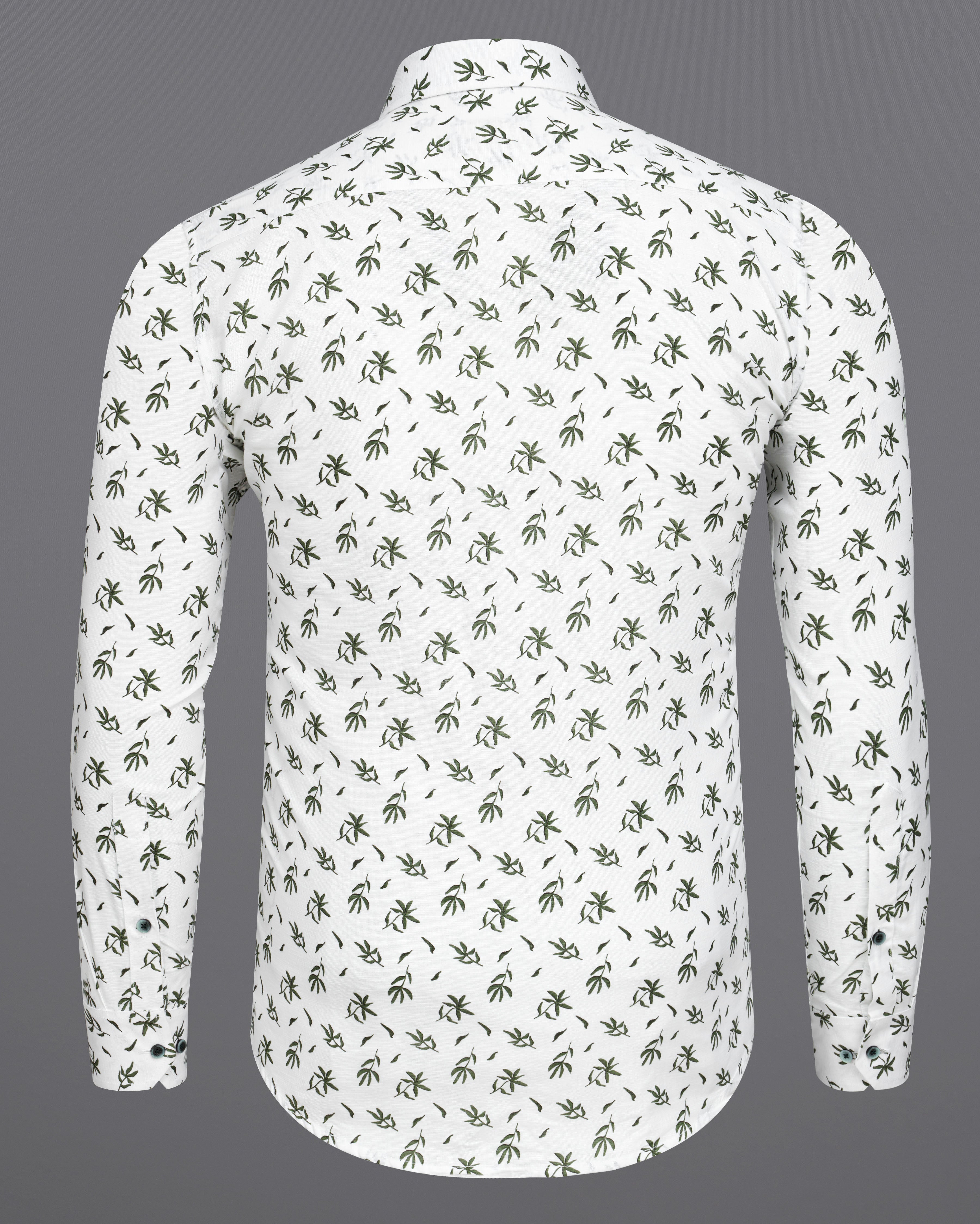 Bright White with Leaves Printed Luxurious Linen Shirt  8738-GR-38,8738-GR-H-38,8738-GR-39,8738-GR-H-39,8738-GR-40,8738-GR-H-40,8738-GR-42,8738-GR-H-42,8738-GR-44,8738-GR-H-44,8738-GR-46,8738-GR-H-46,8738-GR-48,8738-GR-H-48,8738-GR-50,8738-GR-H-50,8738-GR-52,8738-GR-H-52