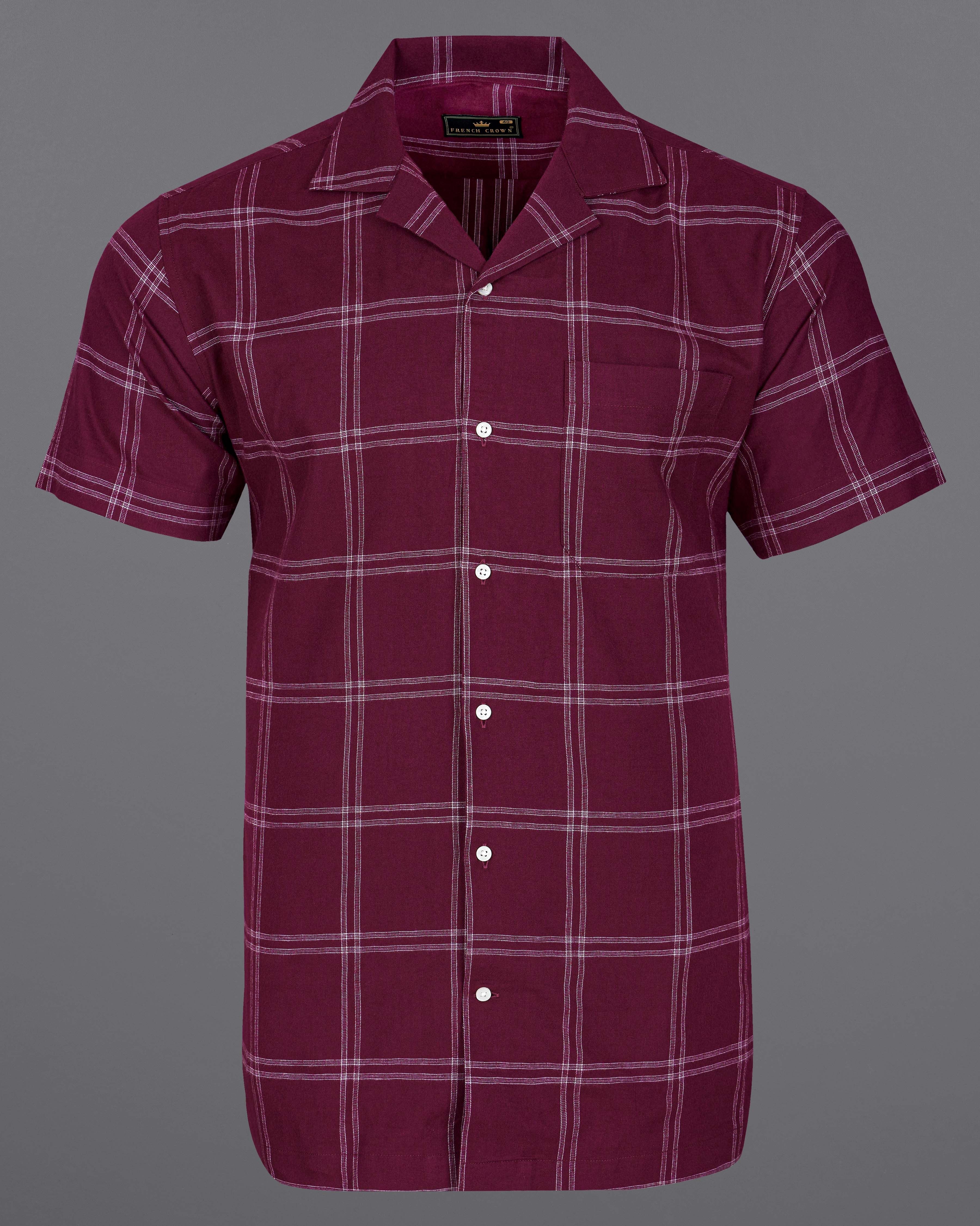 Barossa Maroon checkered half sleeve Flannel Shirt  8742-CC-38,8742-CC-H-38,8742-CC-39,8742-CC-H-39,8742-CC-40,8742-CC-H-40,8742-CC-42,8742-CC-H-42,8742-CC-44,8742-CC-H-44,8742-CC-46,8742-CC-H-46,8742-CC-48,8742-CC-H-48,8742-CC-50,8742-CC-H-50,8742-CC-52,8742-CC-H-52