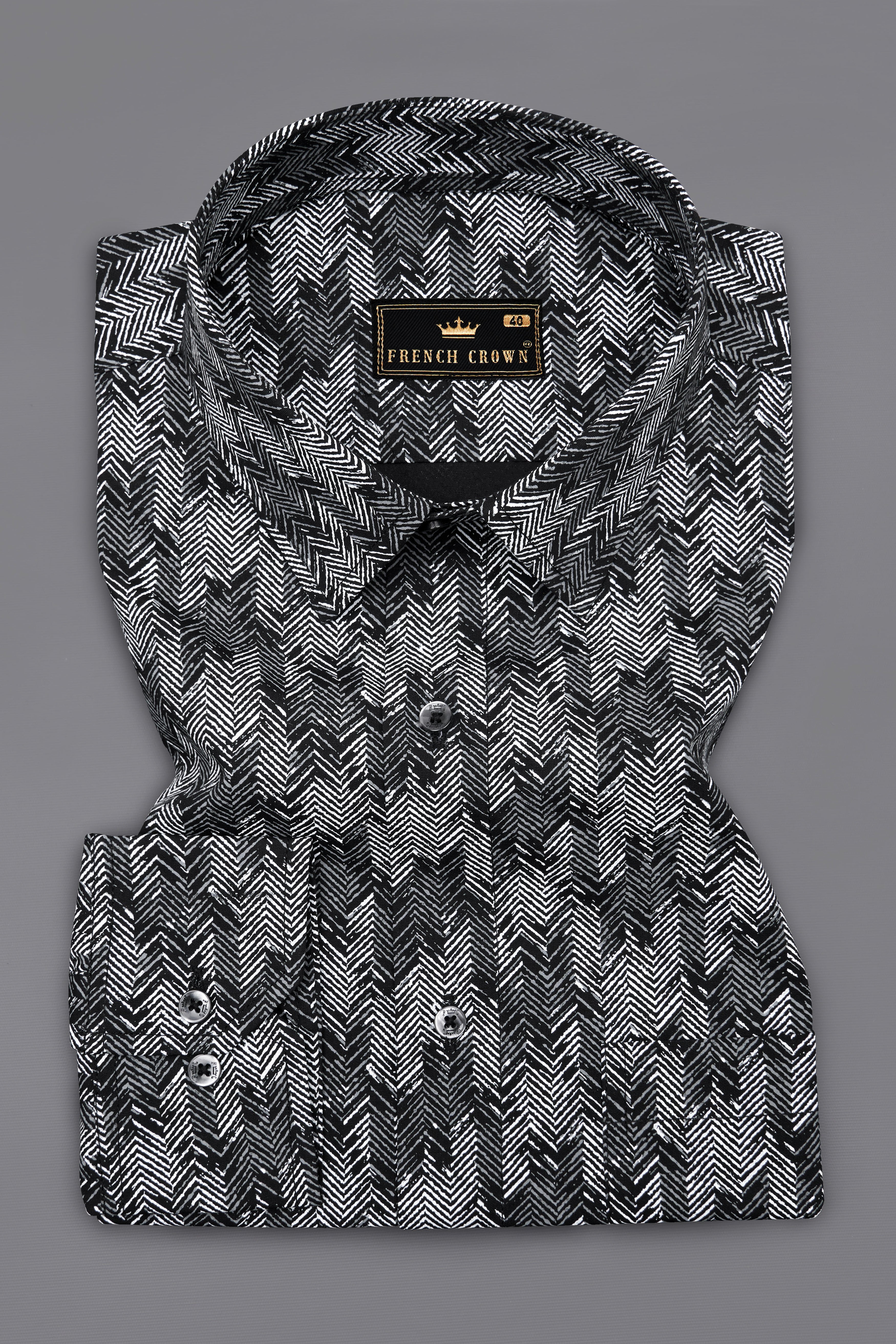 Jade Black with Gravel Gray Sanganeri Block Printed Royal Oxford Shirt