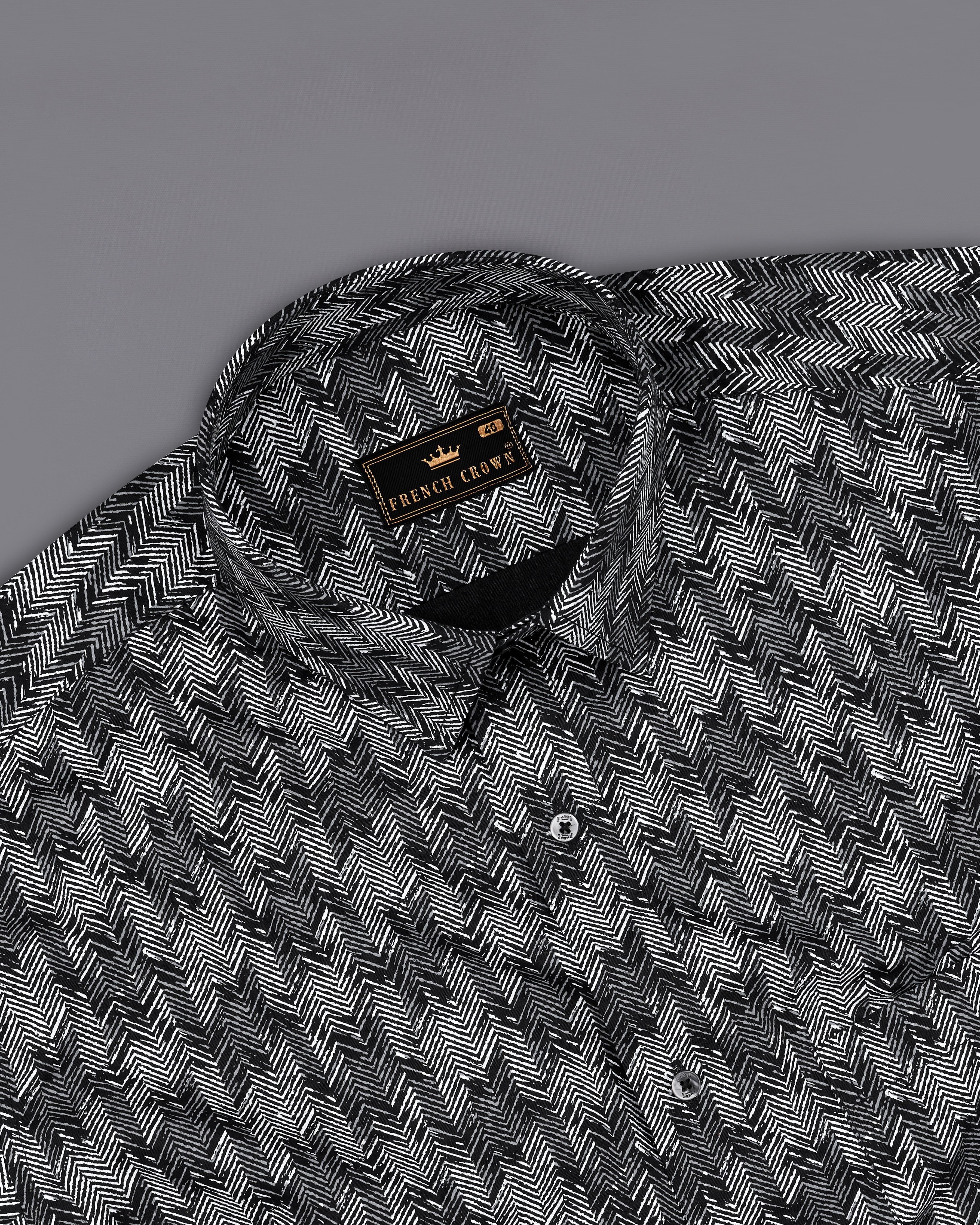 Jade Black with Gravel Gray Sanganeri Block Printed Royal Oxford Shirt  8743-BLK-38,8743-BLK-H-38,8743-BLK-39,8743-BLK-H-39,8743-BLK-40,8743-BLK-H-40,8743-BLK-42,8743-BLK-H-42,8743-BLK-44,8743-BLK-H-44,8743-BLK-46,8743-BLK-H-46,8743-BLK-48,8743-BLK-H-48,8743-BLK-50,8743-BLK-H-50,8743-BLK-52,8743-BLK-H-52