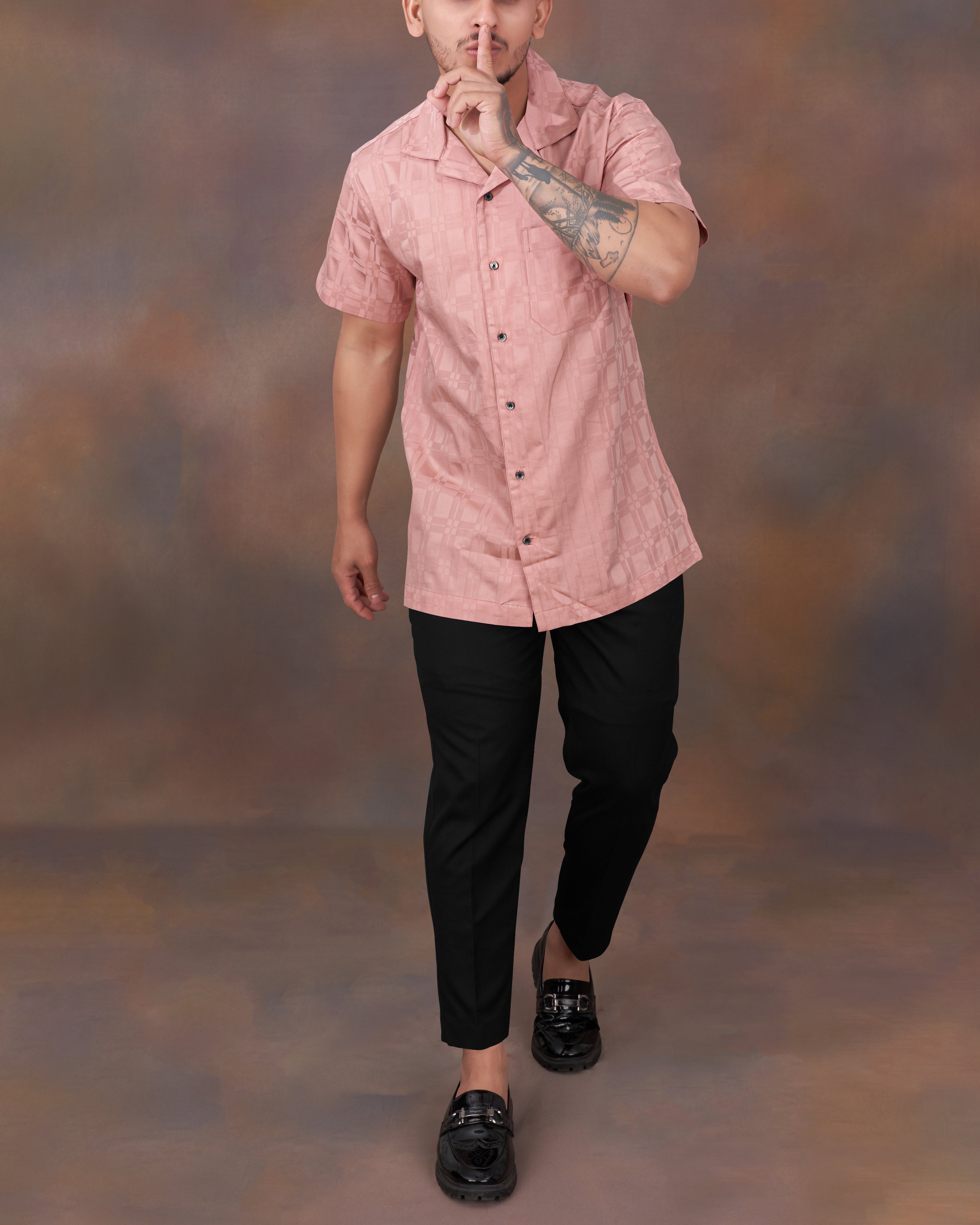 Oriental Pink Box Textured Dobby Premium Giza Cotton Shirt