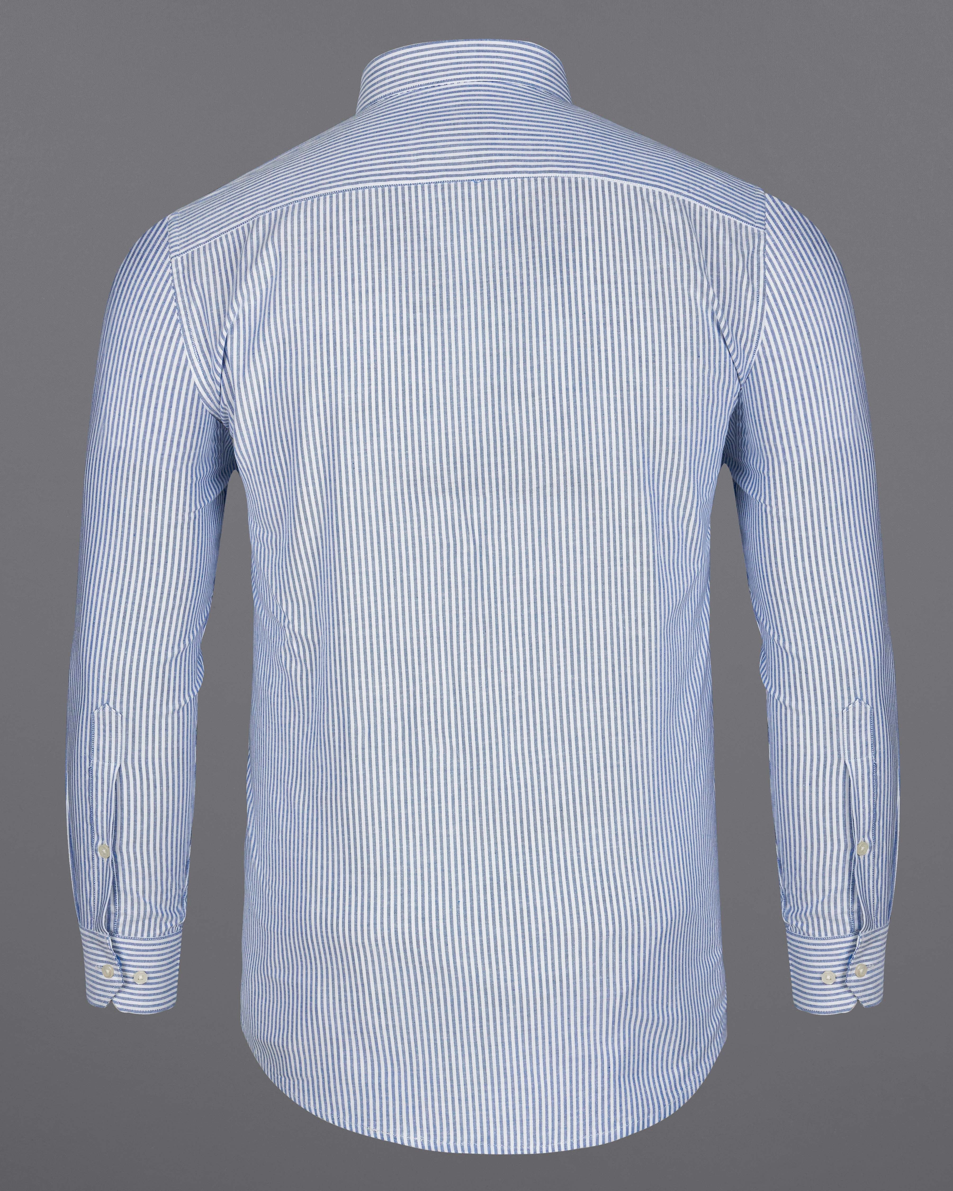 Glaucous Blue and White Pinstriped Royal Oxford Shirt