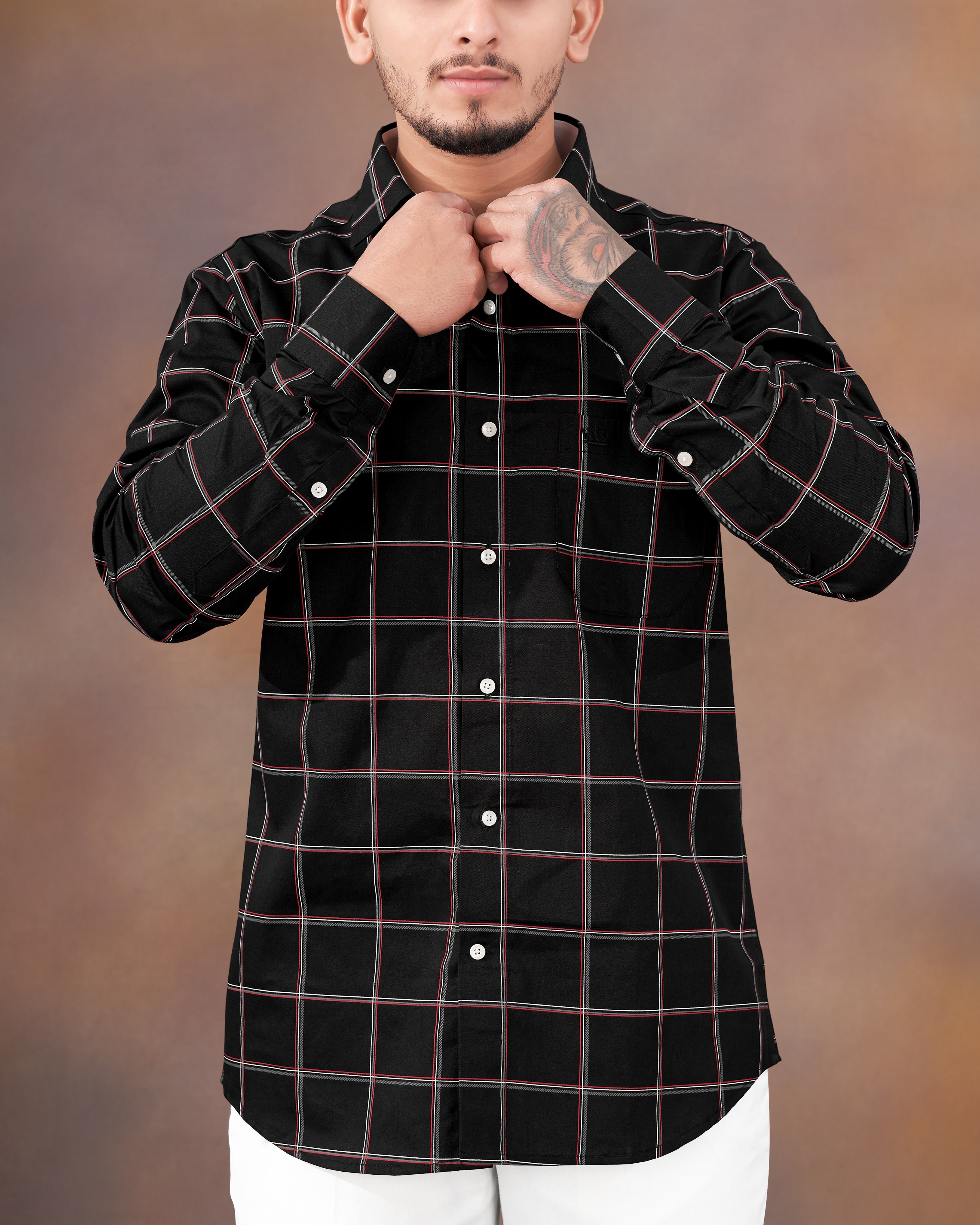 Jade Black Windowpane Royal Oxford Shirt