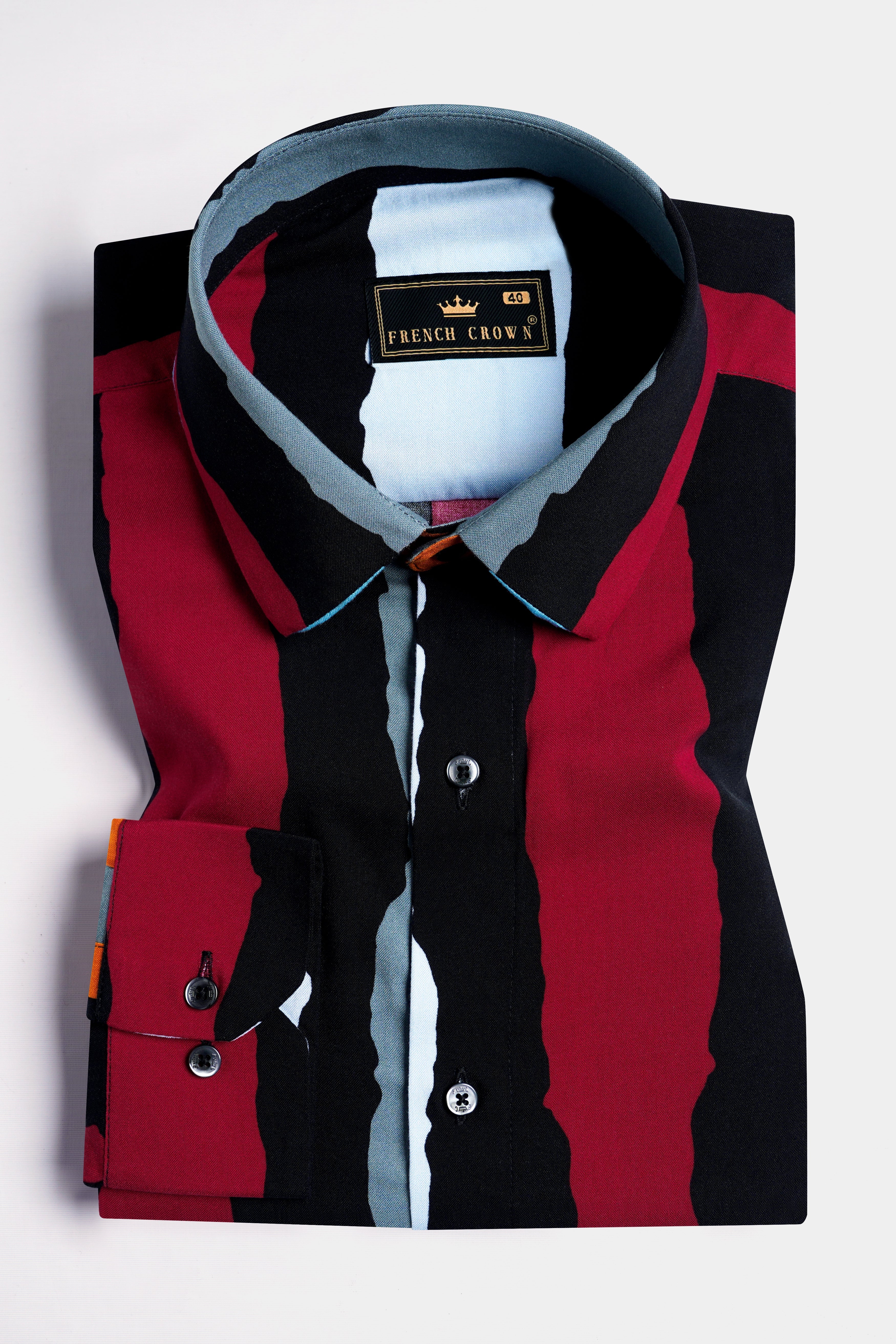 Jade Black with Tropical Blue Multicolour Striped Premium Tencel Shirt