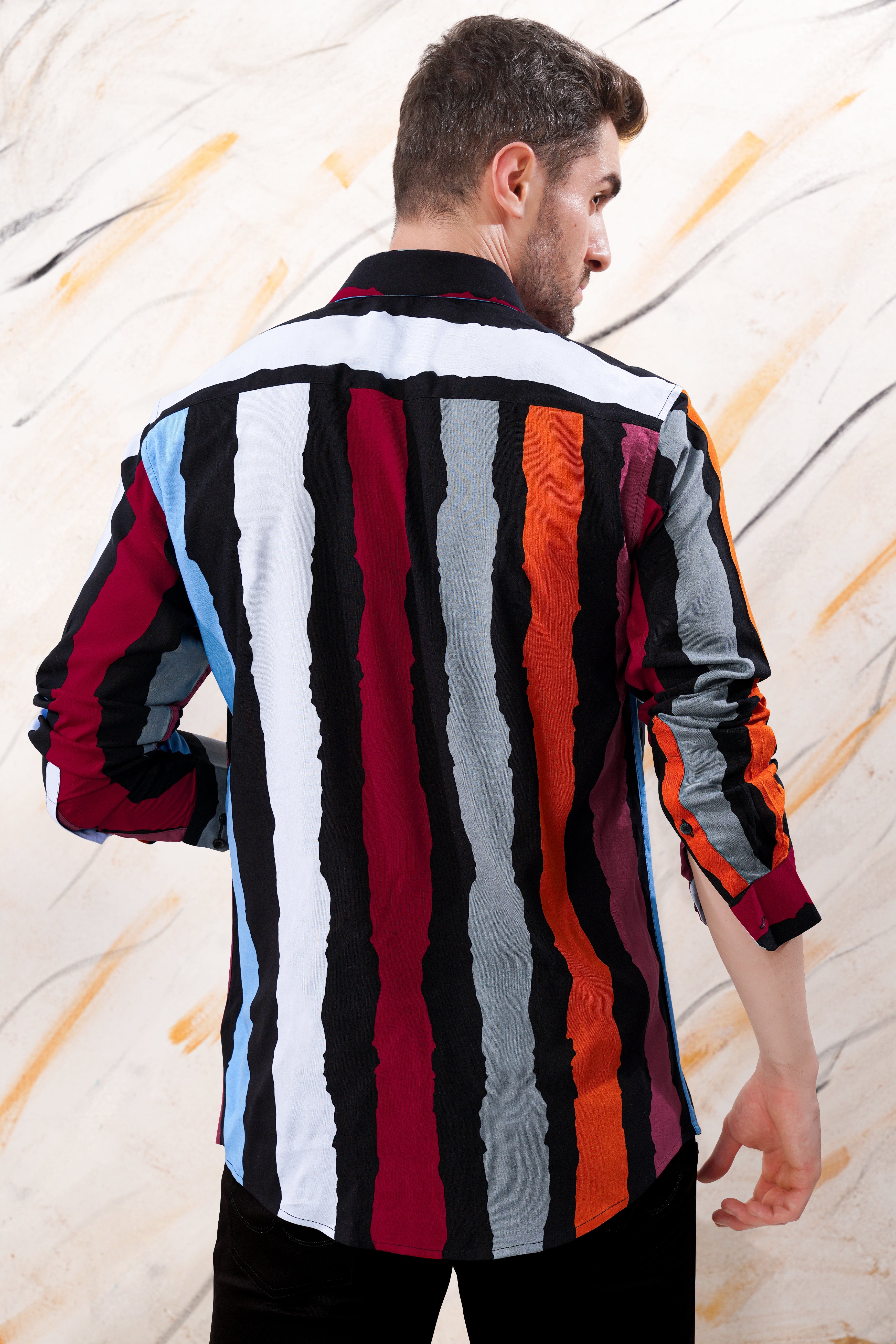 Jade Black with Tropical Blue Multicolour Striped Premium Tencel Shirt