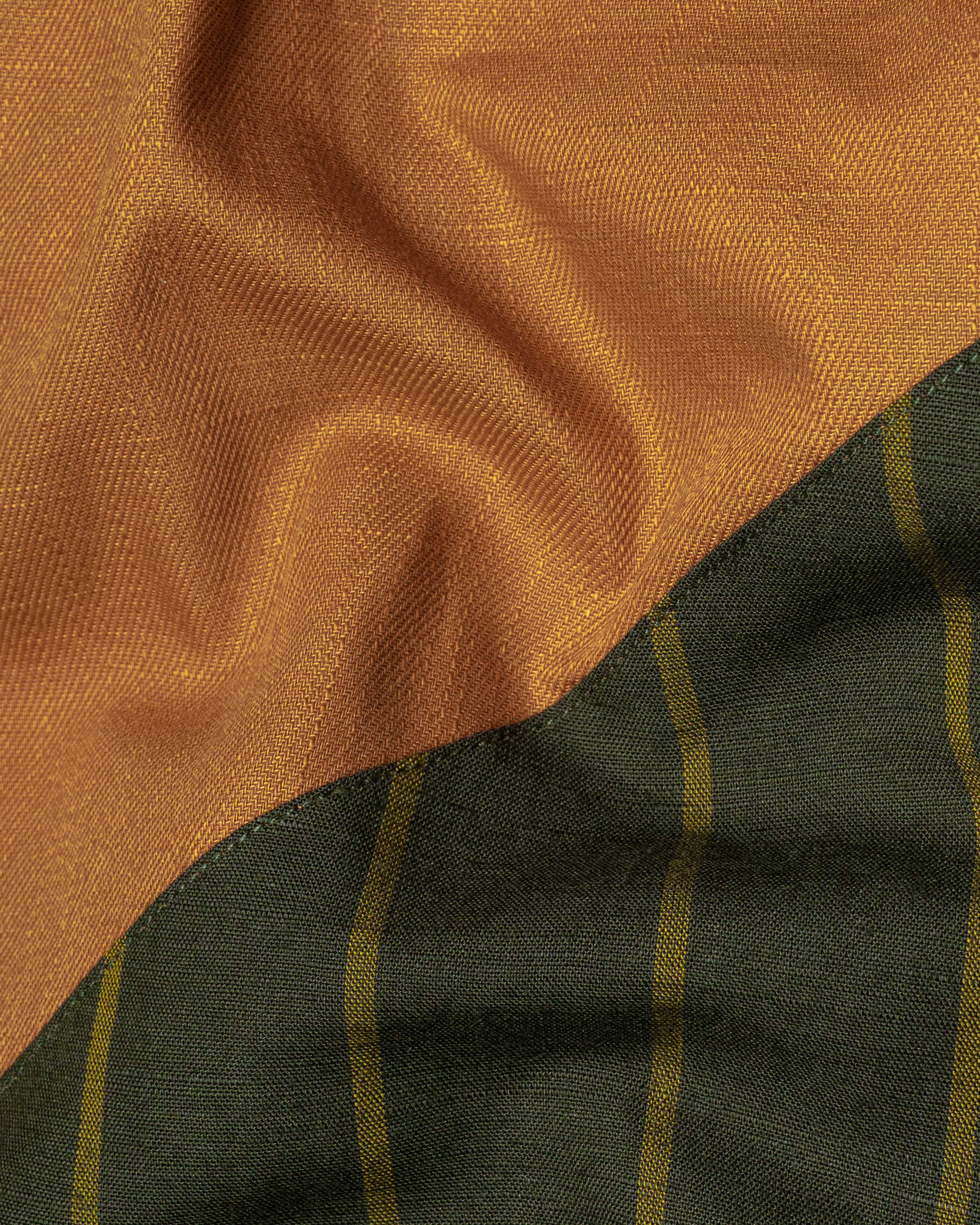 Palliser Brown with Bistre Green Striped Luxurious Linen Designer Shirt