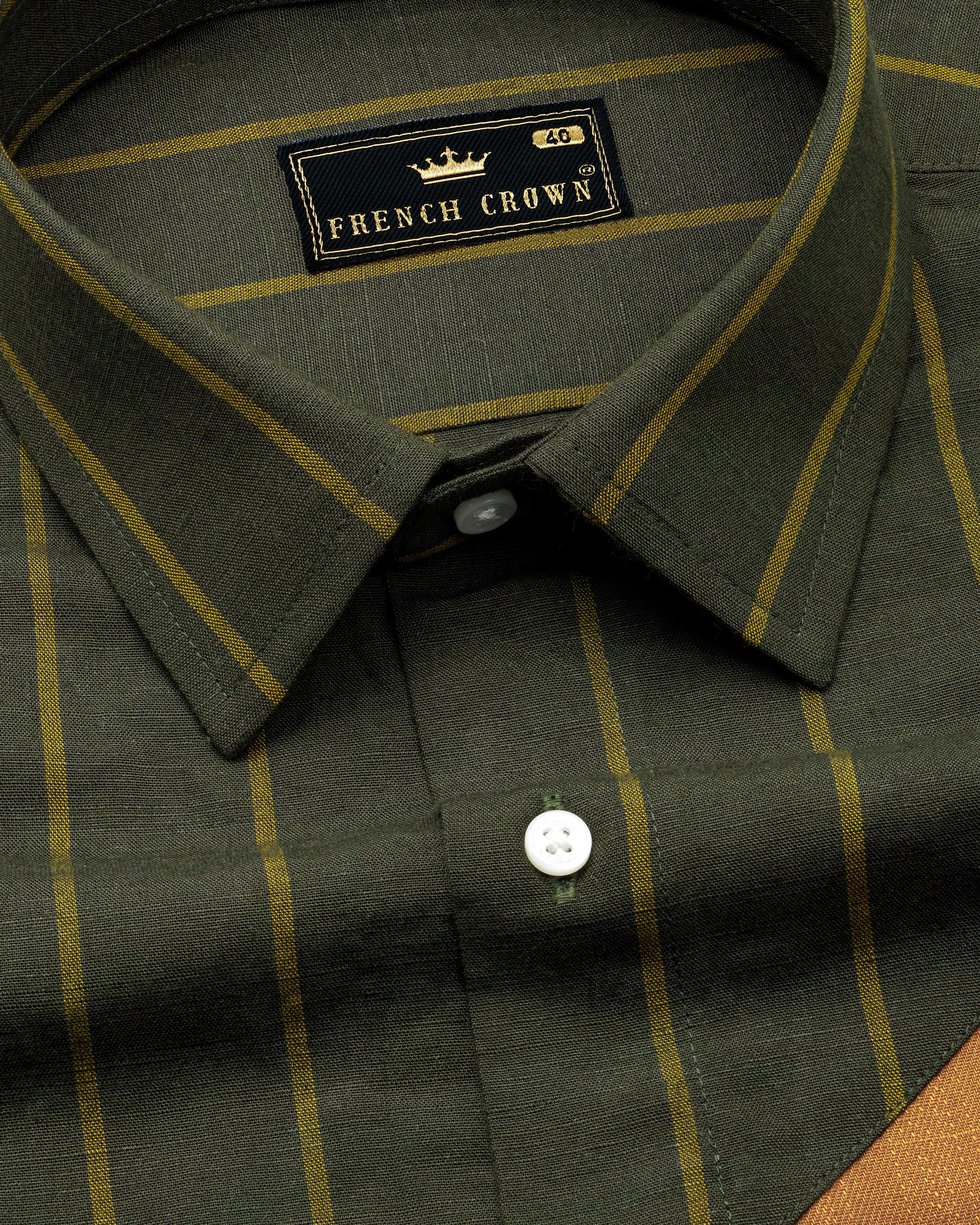 Palliser Brown with Bistre Green Striped Luxurious Linen Designer Shirt