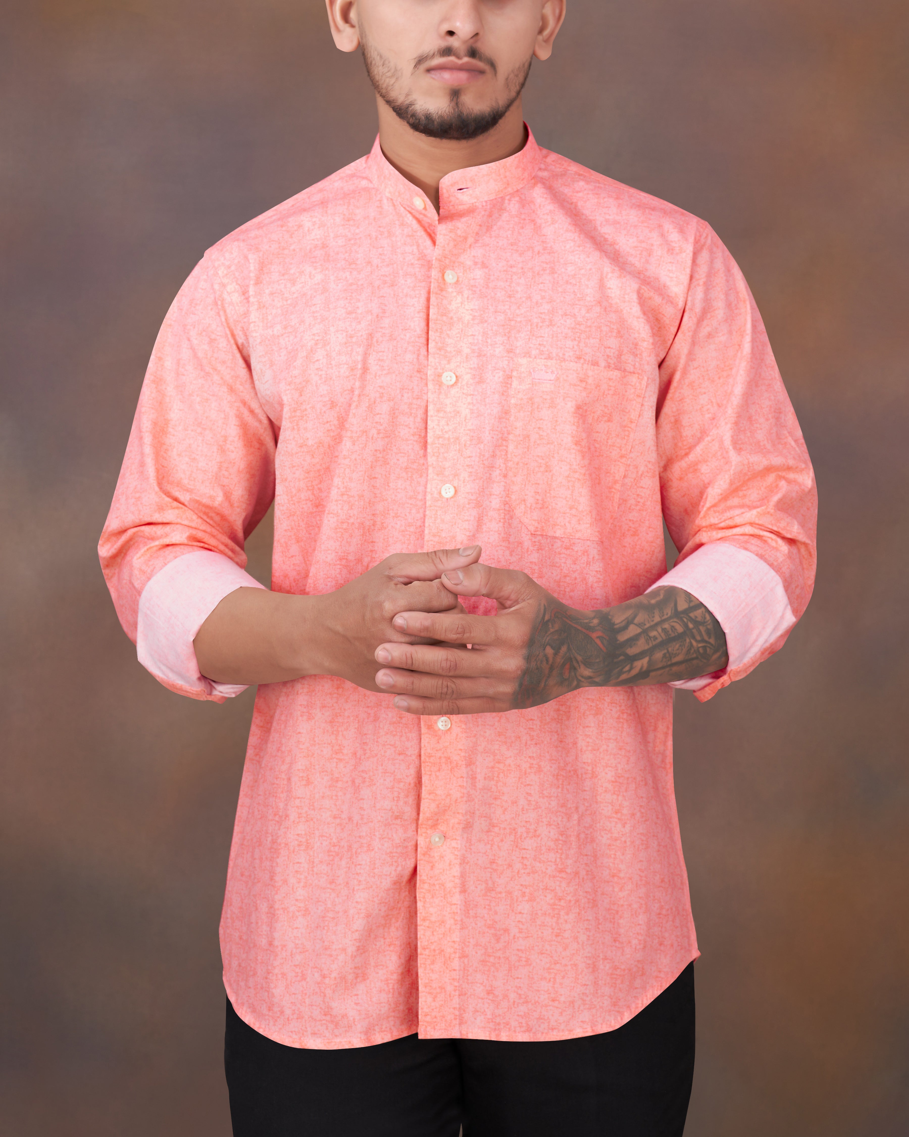 Tangerine Peach Printed Premium Cotton Shirt