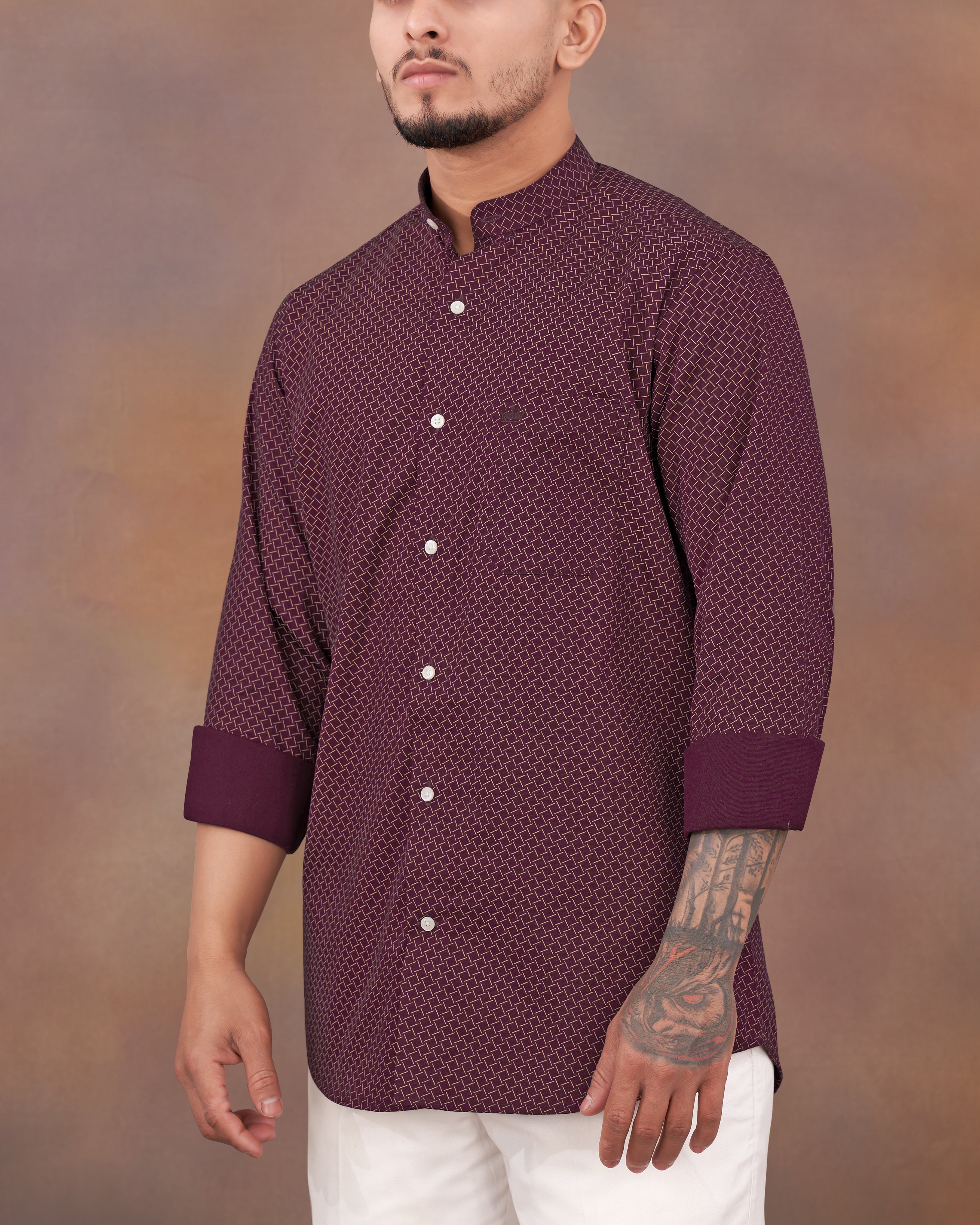 Wine Berry Printed Royal Oxford Shirt