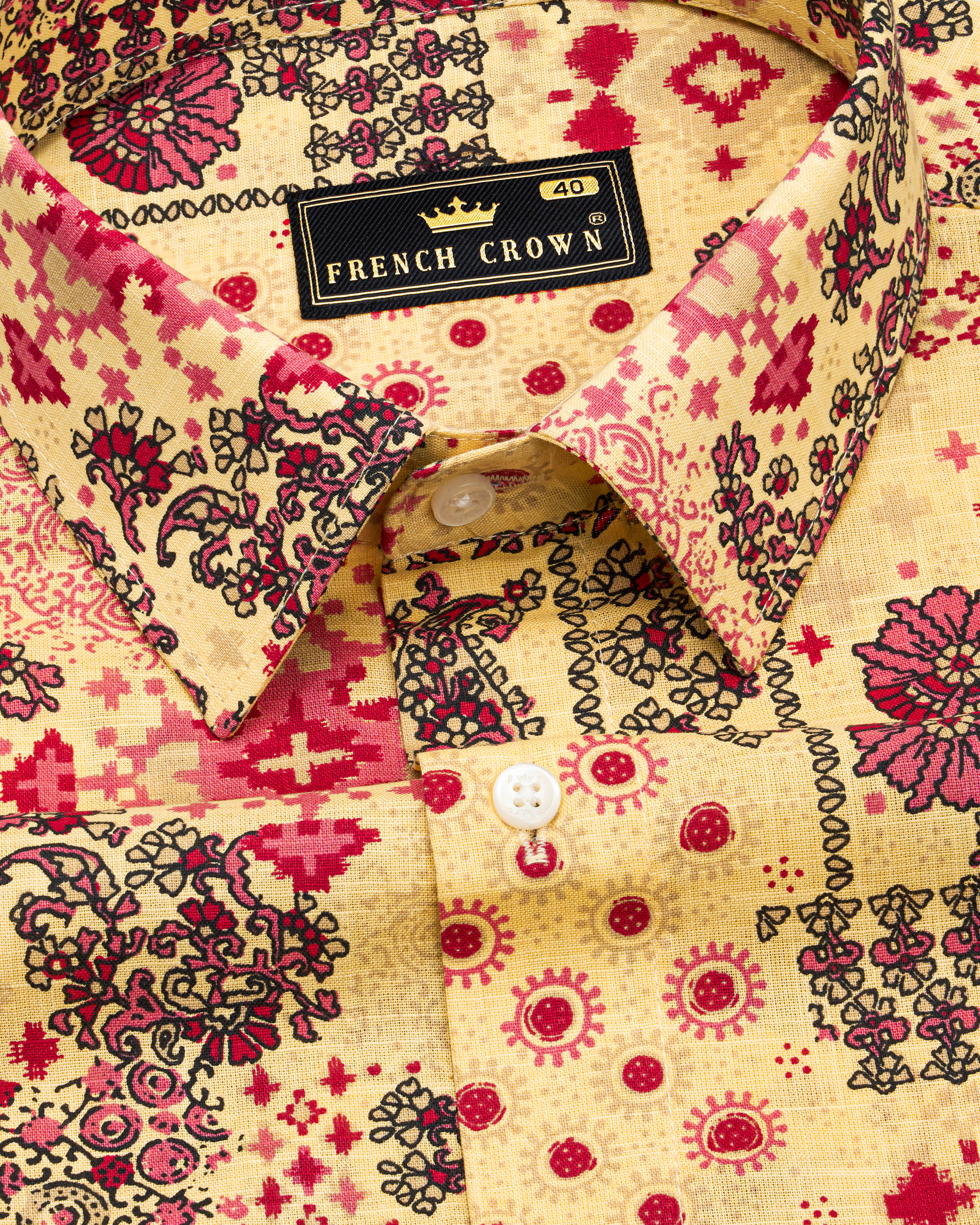 Sandwisp Yellow Printed Premium Cotton Shirt  8769-38,8769-H-38,8769-39,8769-H-39,8769-40,8769-H-40,8769-42,8769-H-42,8769-44,8769-H-44,8769-46,8769-H-46,8769-48,8769-H-48,8769-50,8769-H-50,8769-52,8769-H-52