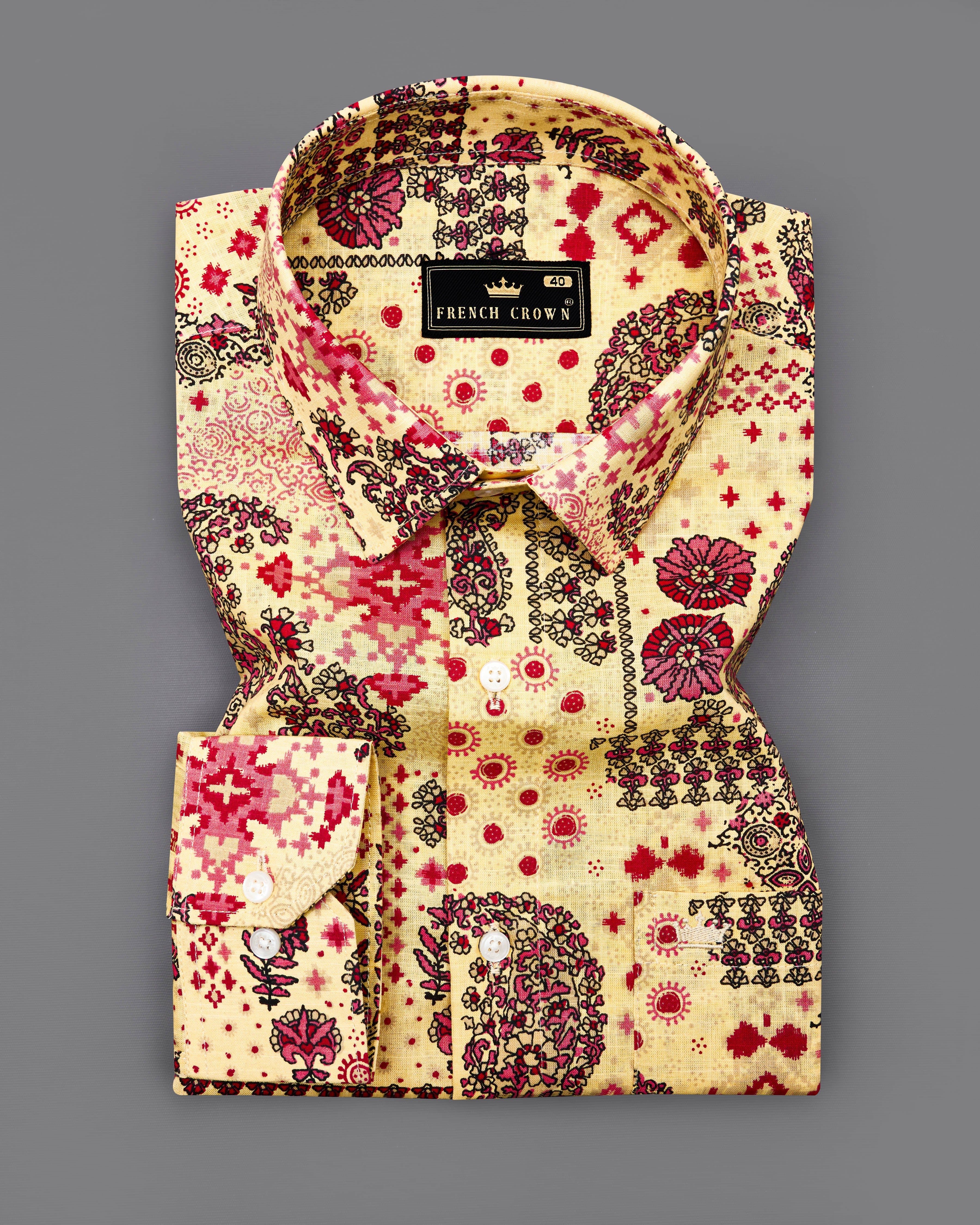 Sandwisp Yellow Printed Premium Cotton Shirt  8769-38,8769-H-38,8769-39,8769-H-39,8769-40,8769-H-40,8769-42,8769-H-42,8769-44,8769-H-44,8769-46,8769-H-46,8769-48,8769-H-48,8769-50,8769-H-50,8769-52,8769-H-52