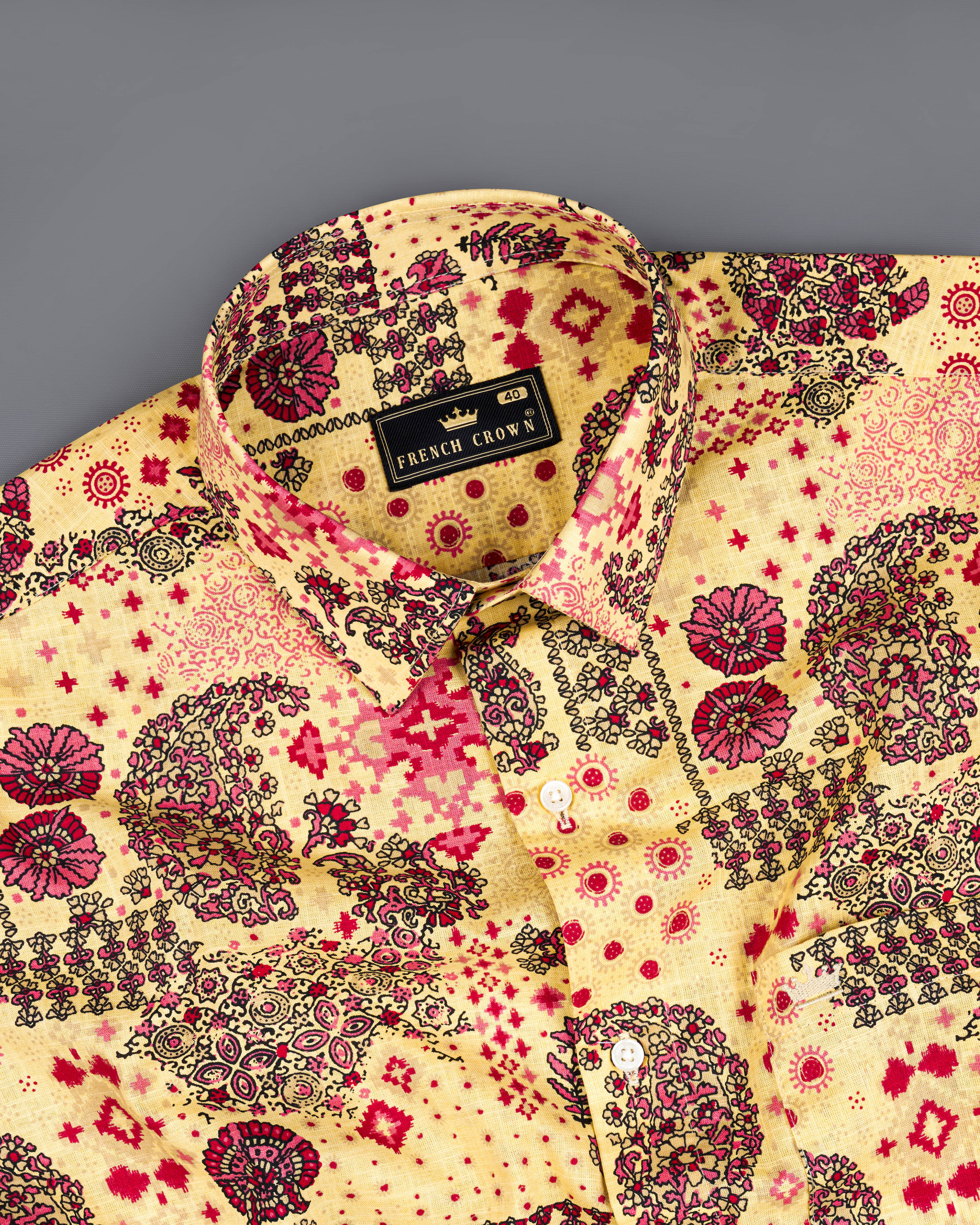 Sandwisp Yellow Printed Premium Cotton Shirt  8769-38,8769-H-38,8769-39,8769-H-39,8769-40,8769-H-40,8769-42,8769-H-42,8769-44,8769-H-44,8769-46,8769-H-46,8769-48,8769-H-48,8769-50,8769-H-50,8769-52,8769-H-52