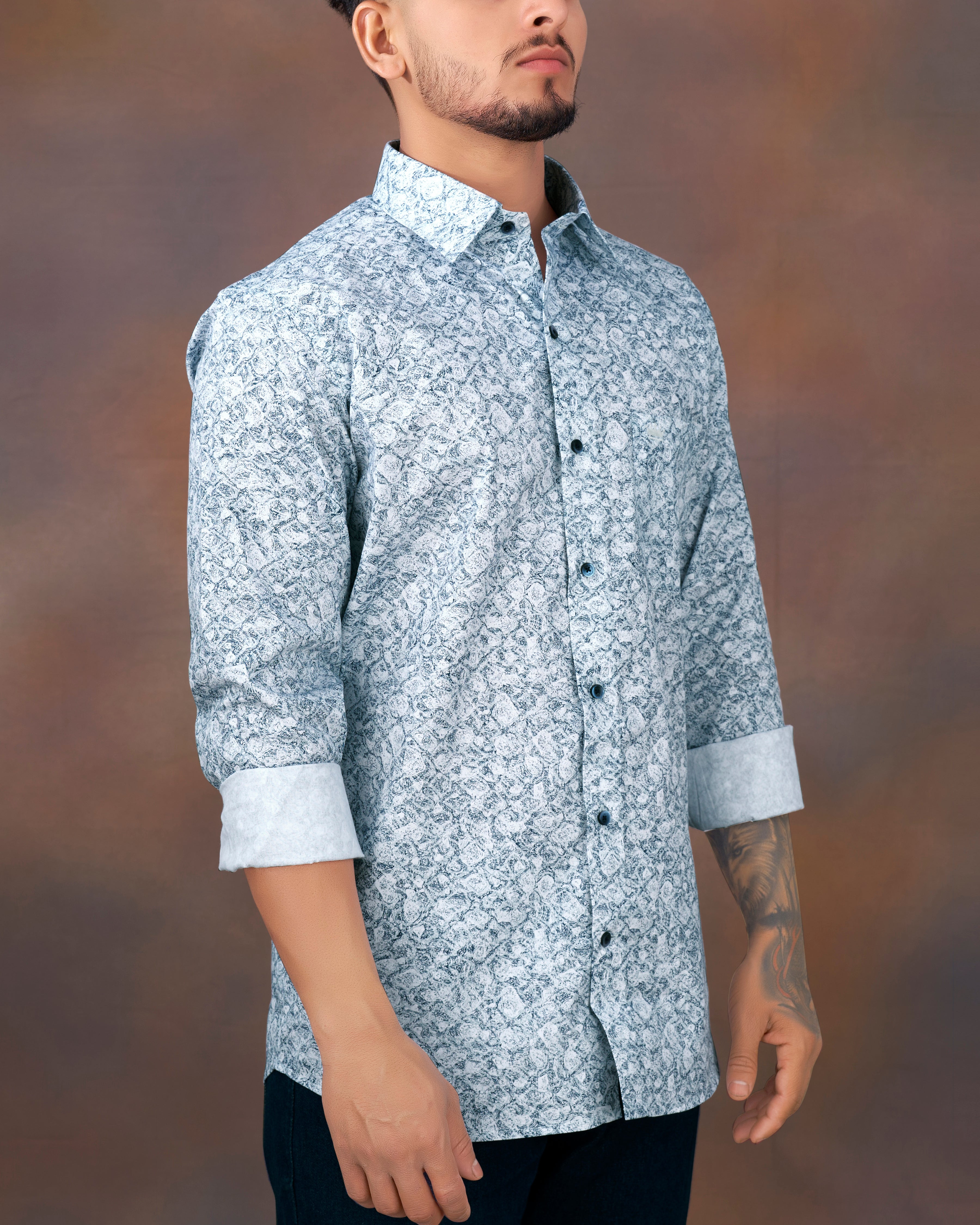 Bright White with Zodiac Blue Printed Royal Oxford Shirt