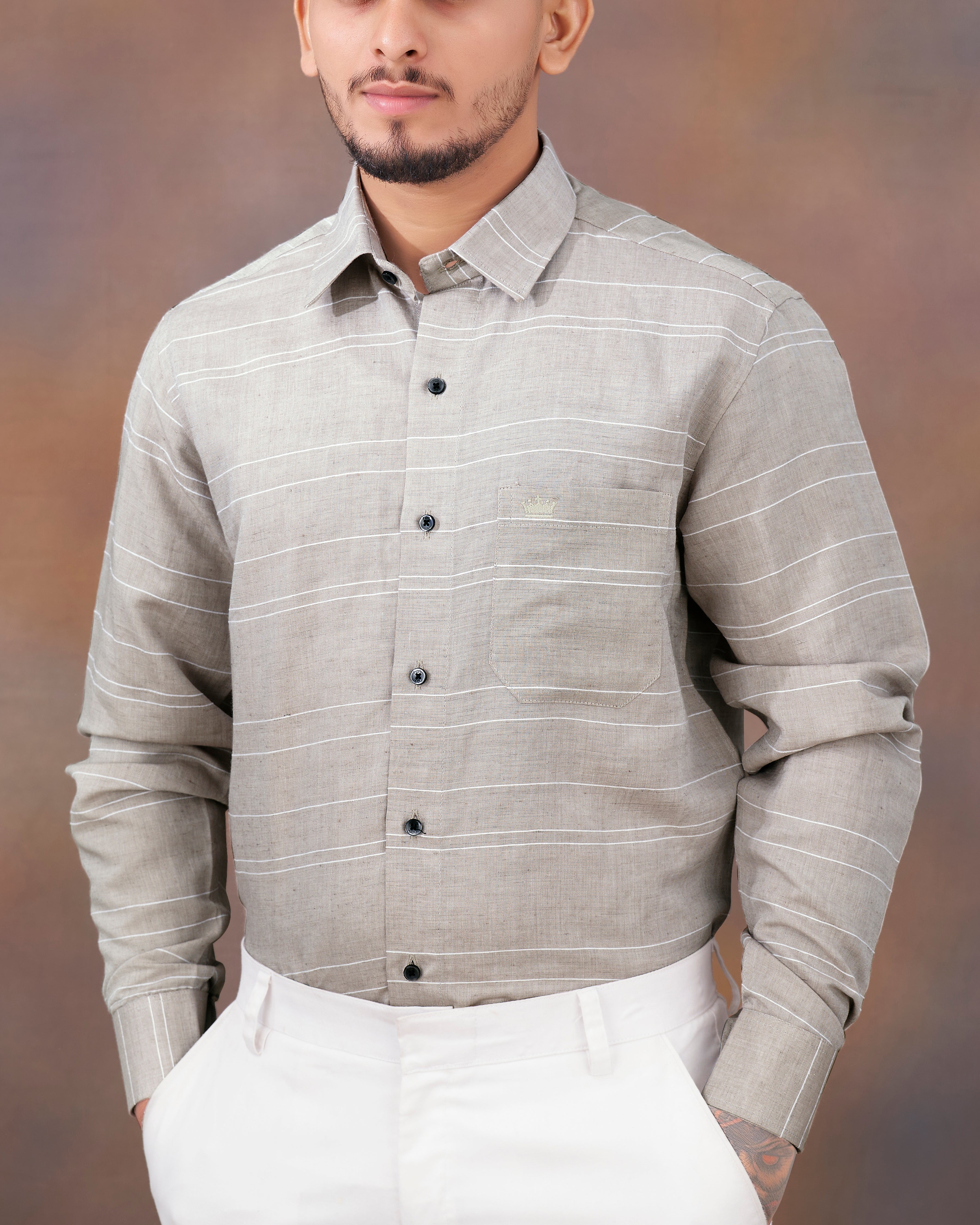 Nickel Brown Striped Luxurious Linen Shirt