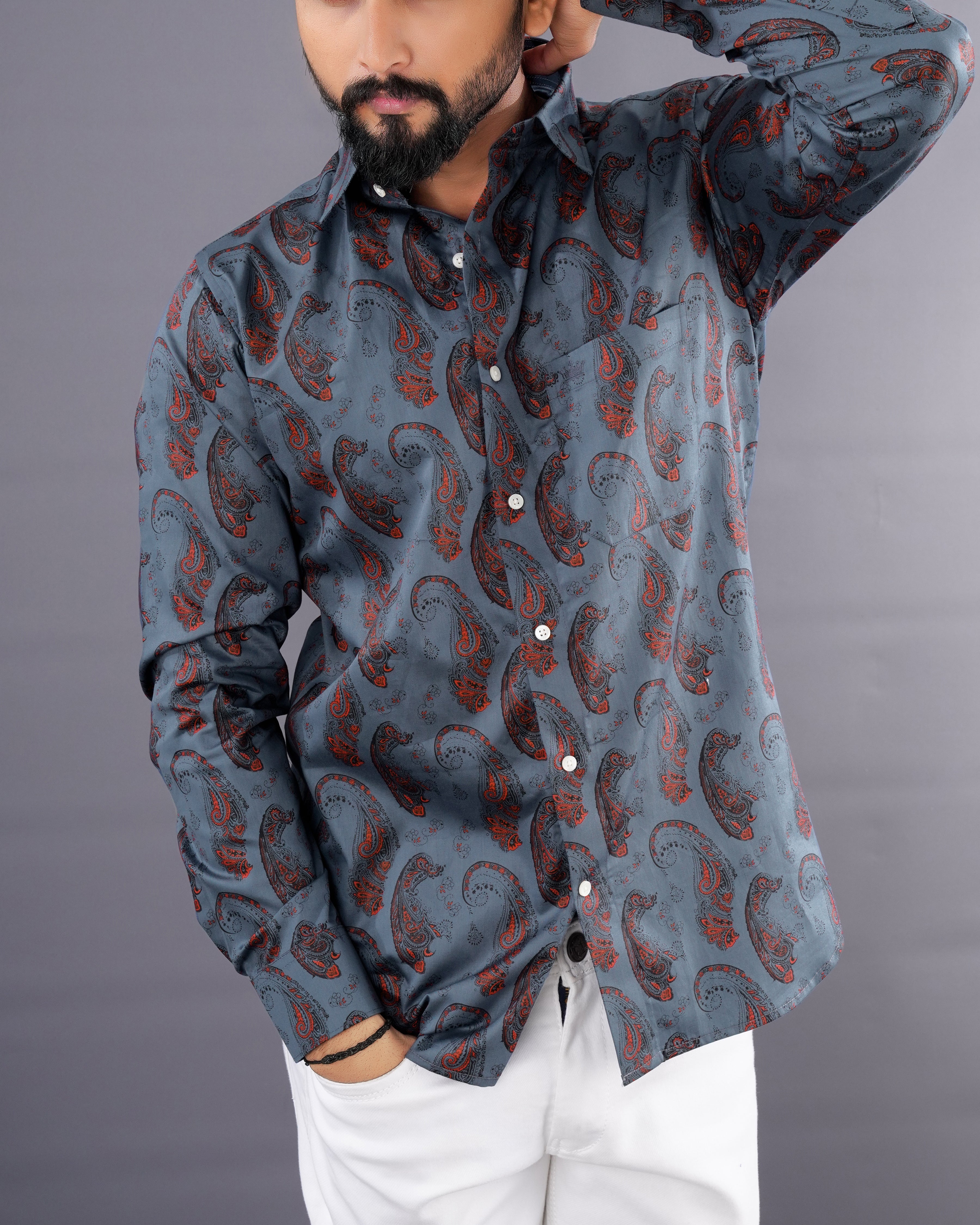 Bayoux Blue Paisley Printed Super Soft Premium Cotton Shirt