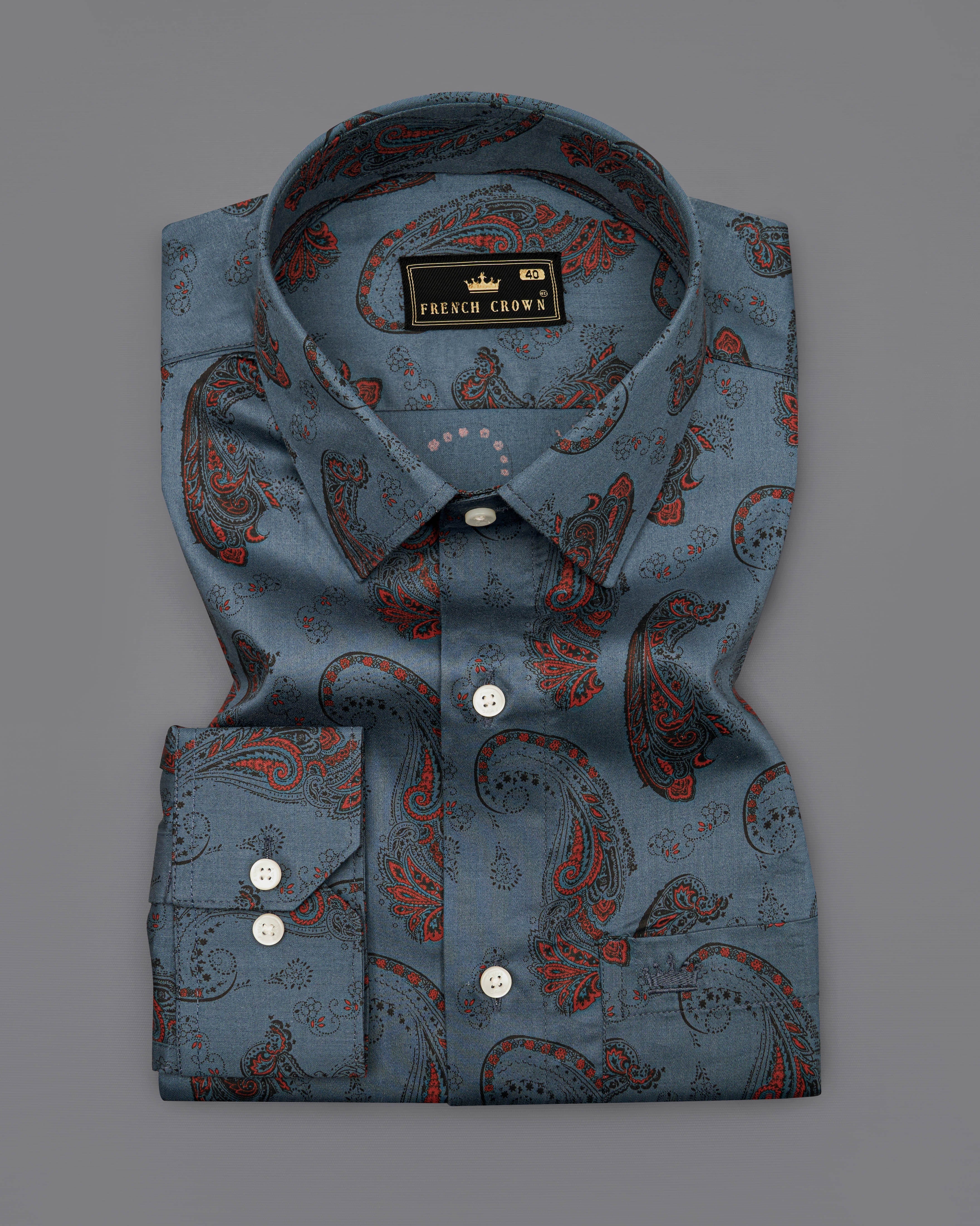 Bayoux Blue Paisley Printed Super Soft Premium Cotton Shirt  8780-38,8780-H-38,8780-39,8780-H-39,8780-40,8780-H-40,8780-42,8780-H-42,8780-44,8780-H-44,8780-46,8780-H-46,8780-48,8780-H-48,8780-50,8780-H-50,8780-52,8780-H-52