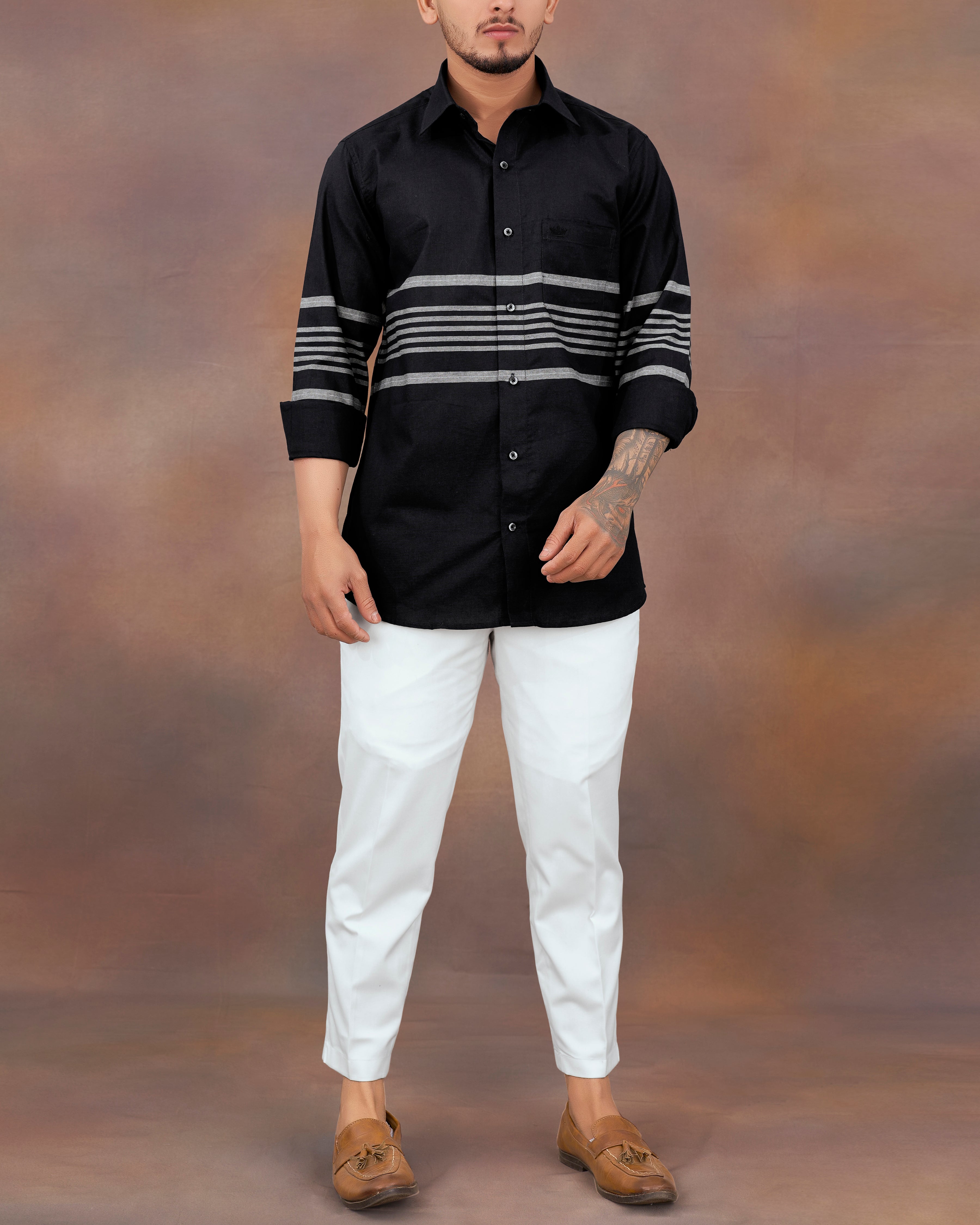 Jade Black Striped Royal Oxford Shirt