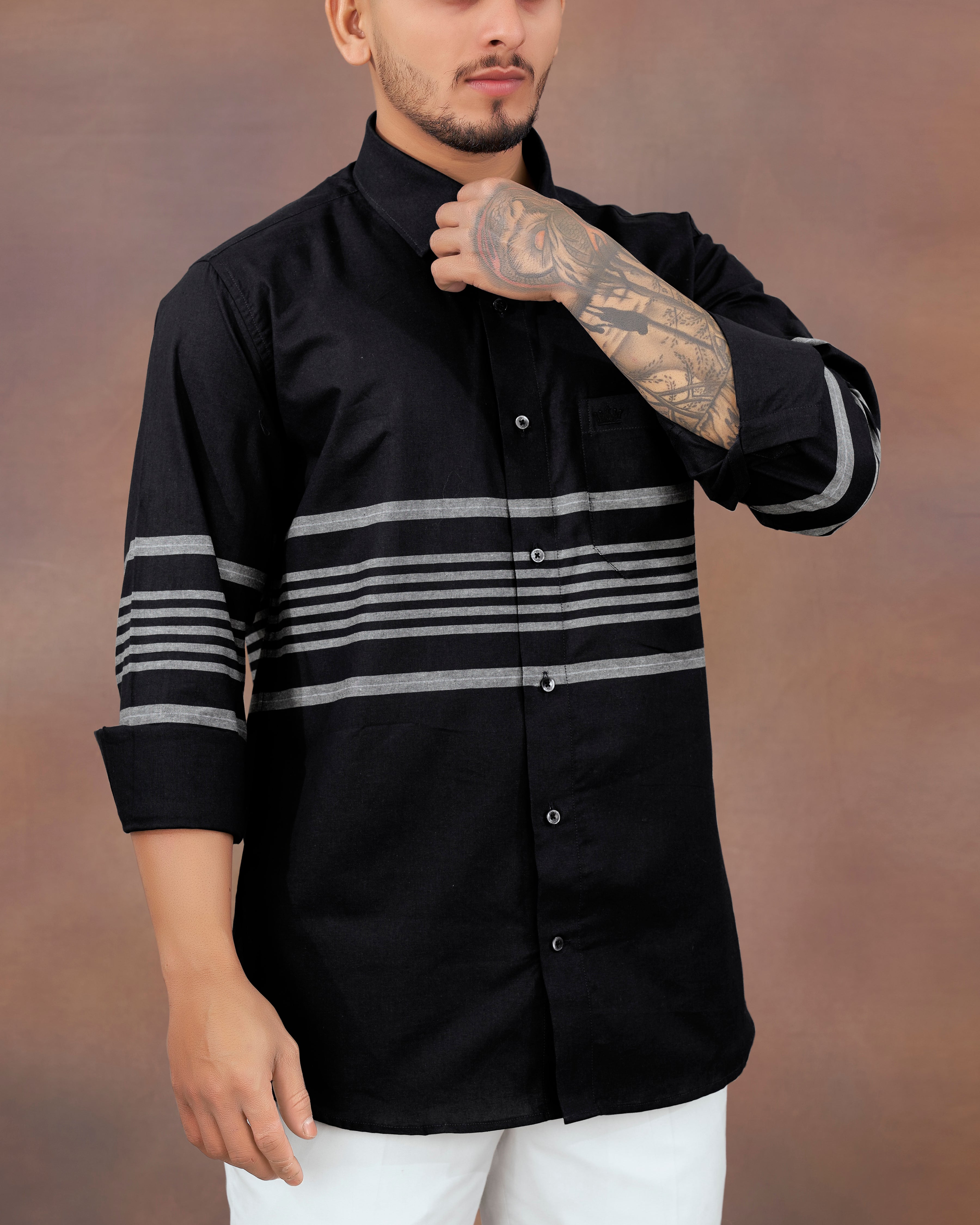 Jade Black Striped Royal Oxford Shirt