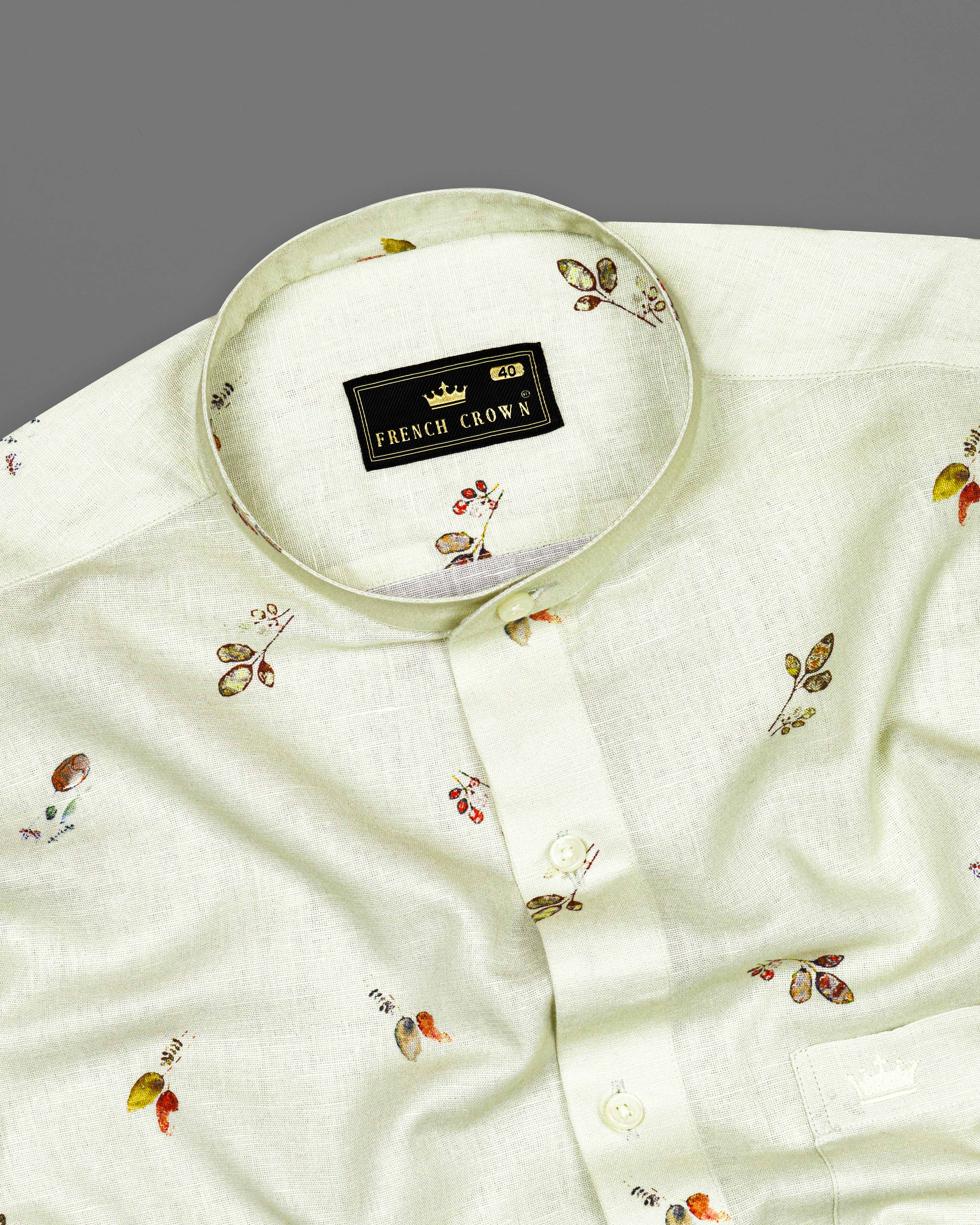 Beryl Beige Leaves Printed Luxurious Linen Shirt  8787-M-38,8787-M-H-38,8787-M-39,8787-M-H-39,8787-M-40,8787-M-H-40,8787-M-42,8787-M-H-42,8787-M-44,8787-M-H-44,8787-M-46,8787-M-H-46,8787-M-48,8787-M-H-48,8787-M-50,8787-M-H-50,8787-M-52,8787-M-H-52