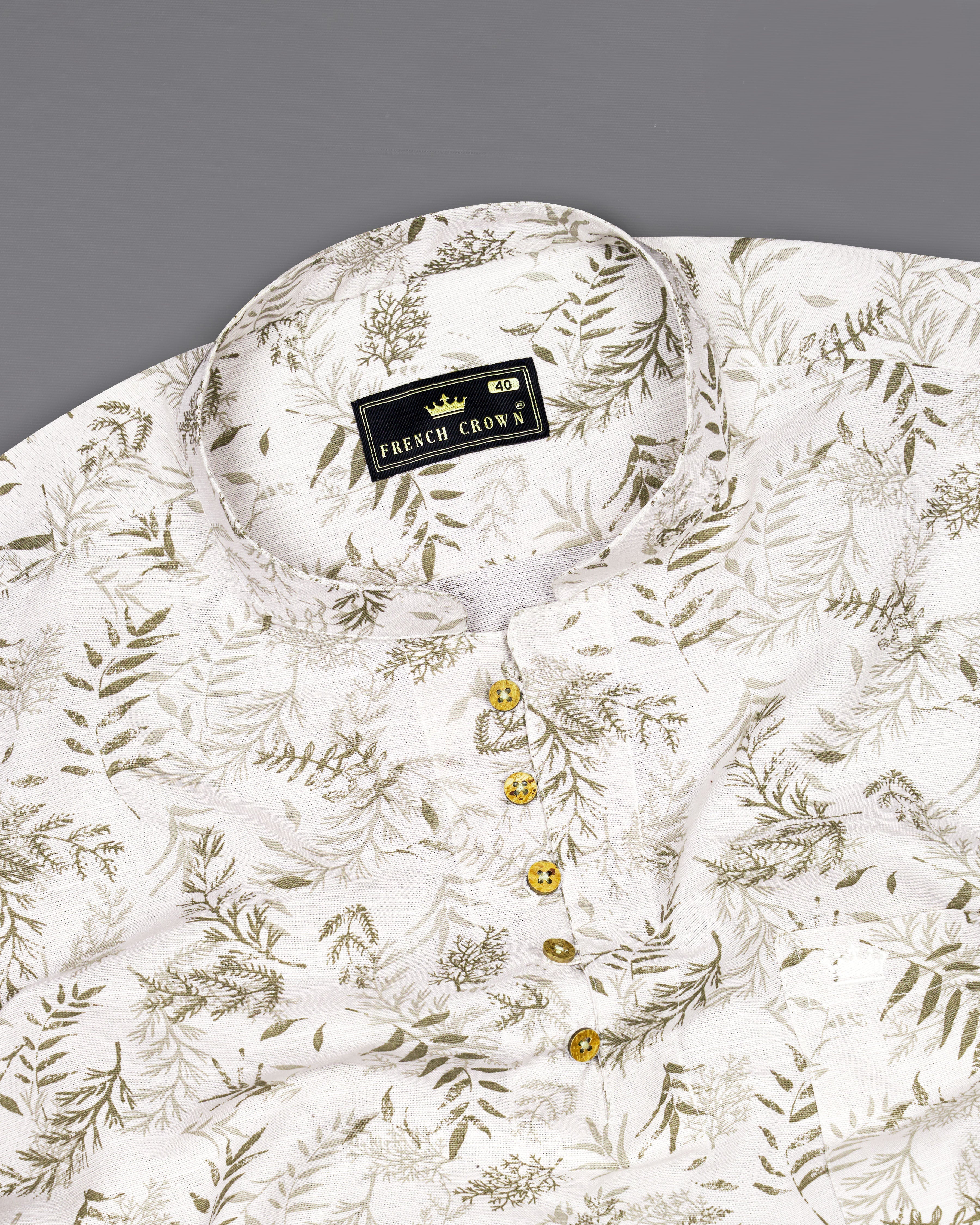 Mercury White with Leaves Printed Luxurious Linen Shirt  8790-KS-38,8790-KS-H-38,8790-KS-39,8790-KS-H-39,8790-KS-40,8790-KS-H-40,8790-KS-42,8790-KS-H-42,8790-KS-44,8790-KS-H-44,8790-KS-46,8790-KS-H-46,8790-KS-48,8790-KS-H-48,8790-KS-50,8790-KS-H-50,8790-KS-52,8790-KS-H-52