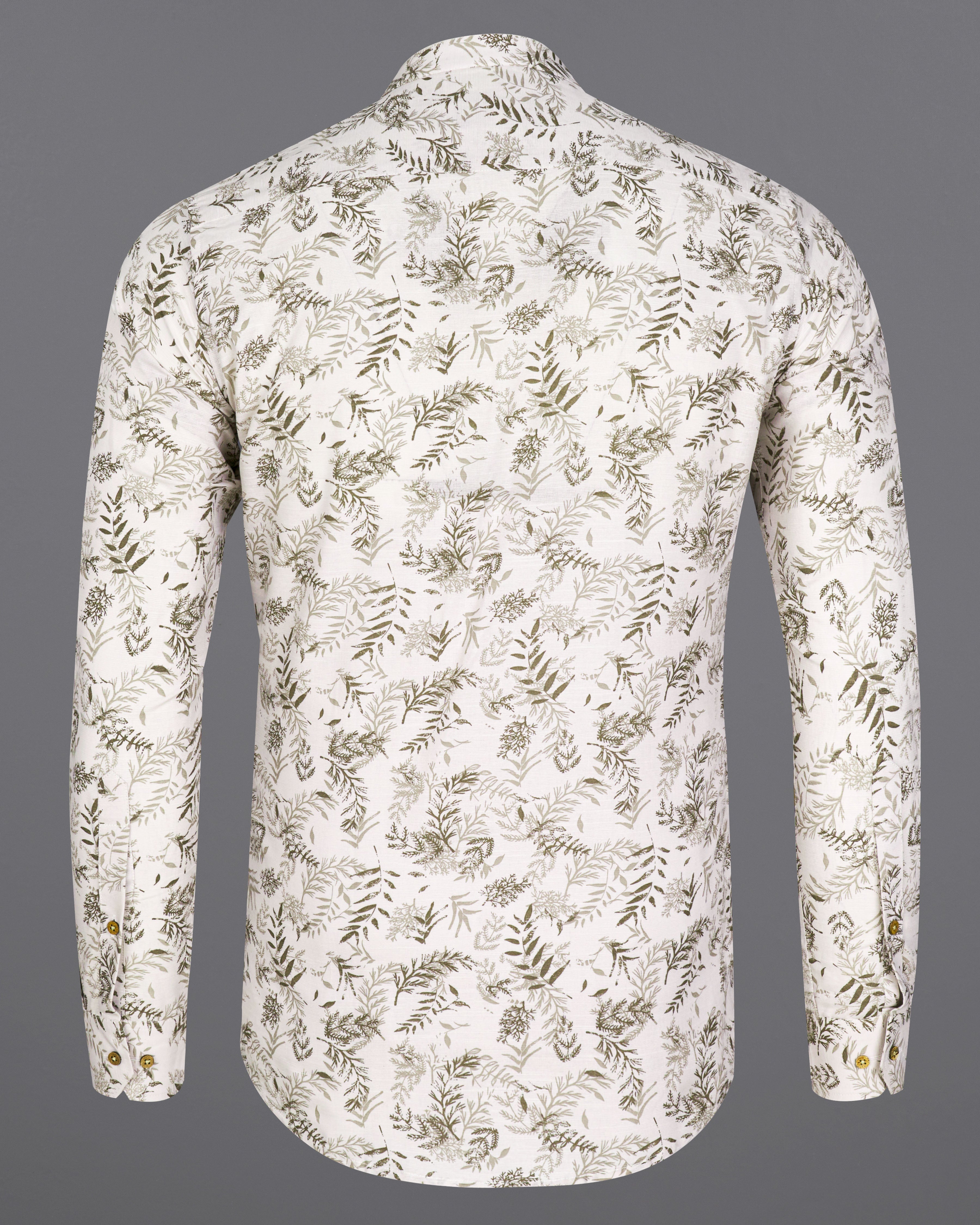 Mercury White with Leaves Printed Luxurious Linen Shirt  8790-KS-38,8790-KS-H-38,8790-KS-39,8790-KS-H-39,8790-KS-40,8790-KS-H-40,8790-KS-42,8790-KS-H-42,8790-KS-44,8790-KS-H-44,8790-KS-46,8790-KS-H-46,8790-KS-48,8790-KS-H-48,8790-KS-50,8790-KS-H-50,8790-KS-52,8790-KS-H-52