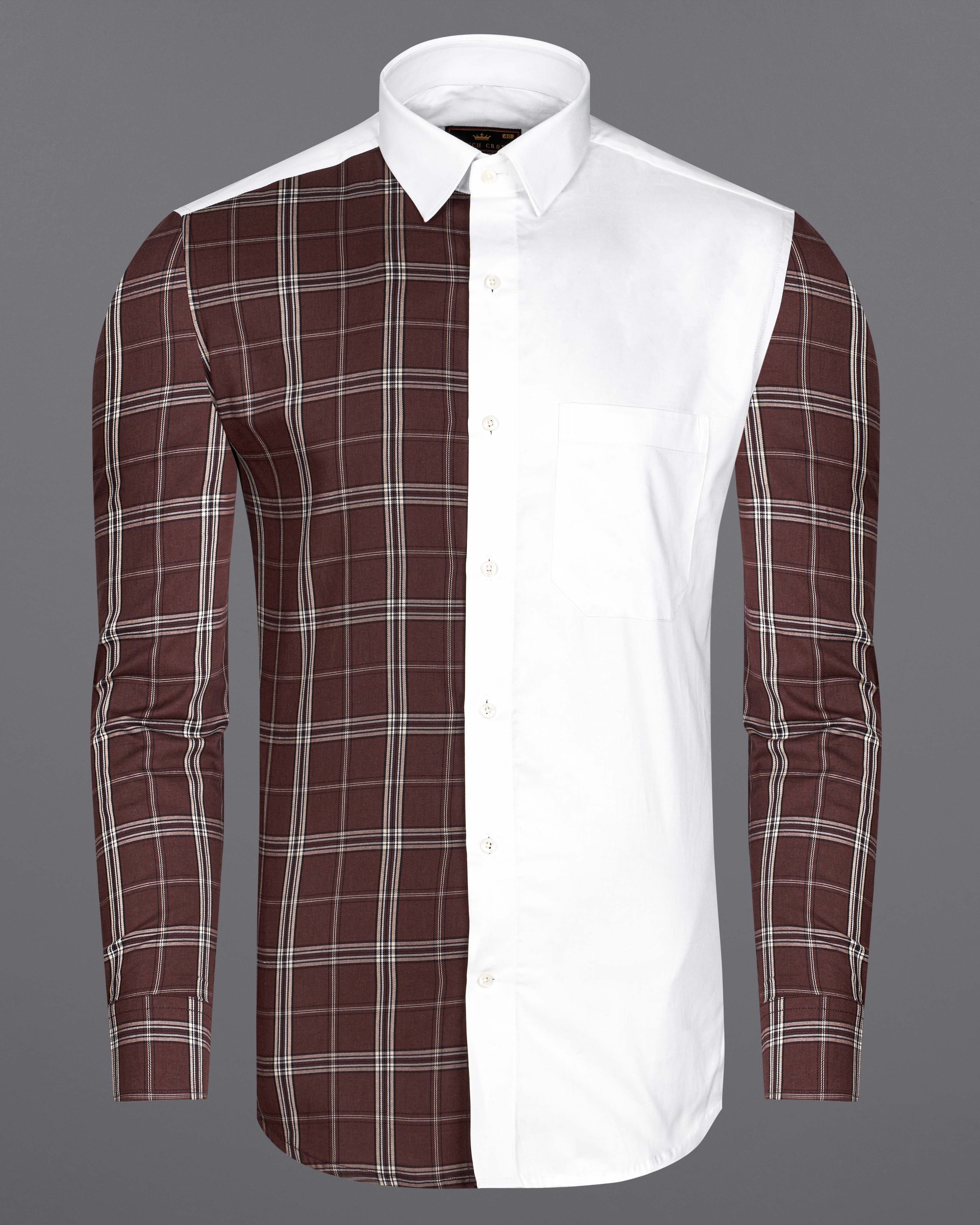 Bright White with Bistre Brown Plaid Super Soft Premium Cotton Designer Shirt  8794-D5-38,8794-D5-H-38,8794-D5-39,8794-D5-H-39,8794-D5-40,8794-D5-H-40,8794-D5-42,8794-D5-H-42,8794-D5-44,8794-D5-H-44,8794-D5-46,8794-D5-H-46,8794-D5-48,8794-D5-H-48,8794-D5-50,8794-D5-H-50,8794-D5-52,8794-D5-H-52