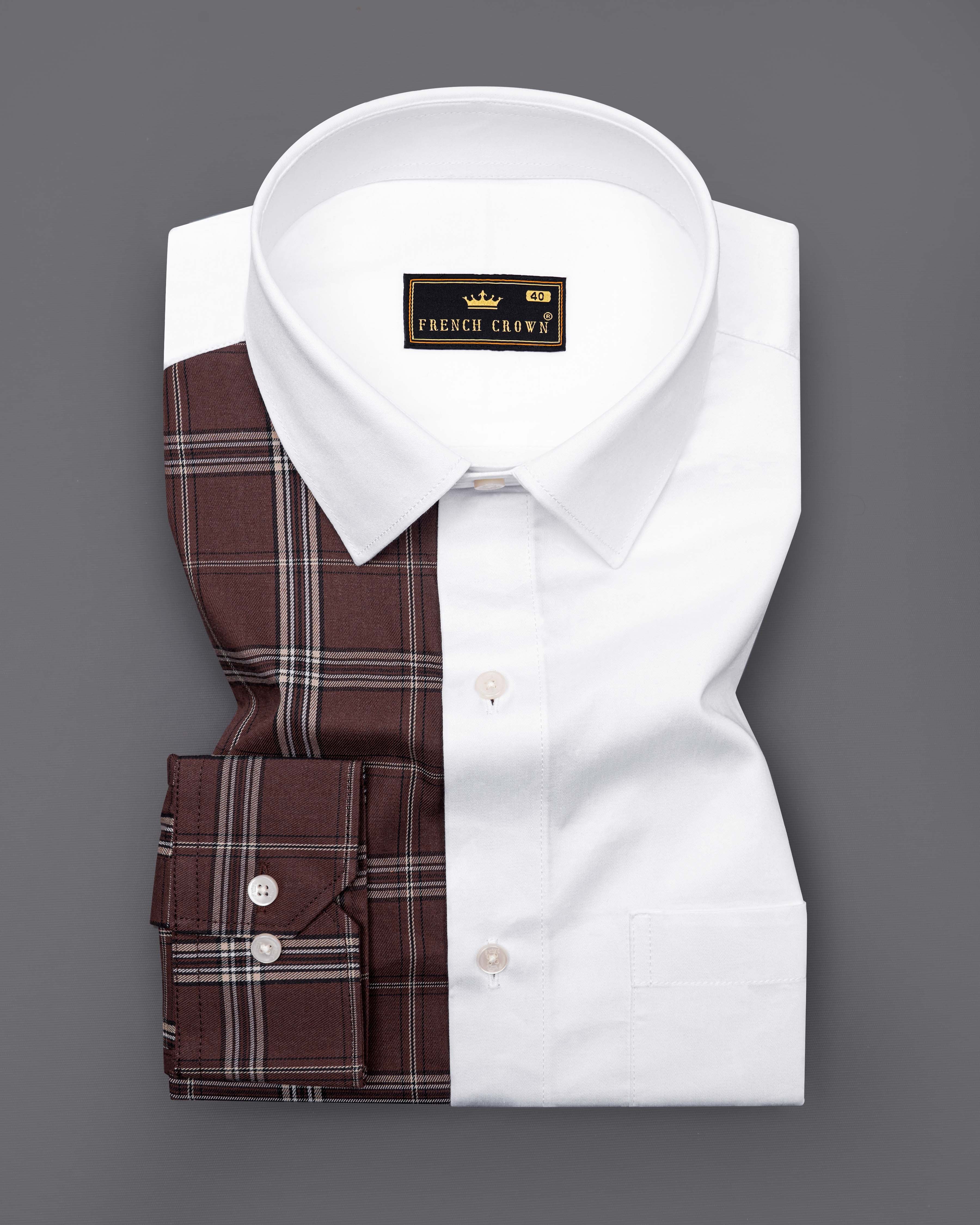 Bright White with Bistre Brown Plaid Super Soft Premium Cotton Designer Shirt  8794-D5-38,8794-D5-H-38,8794-D5-39,8794-D5-H-39,8794-D5-40,8794-D5-H-40,8794-D5-42,8794-D5-H-42,8794-D5-44,8794-D5-H-44,8794-D5-46,8794-D5-H-46,8794-D5-48,8794-D5-H-48,8794-D5-50,8794-D5-H-50,8794-D5-52,8794-D5-H-52