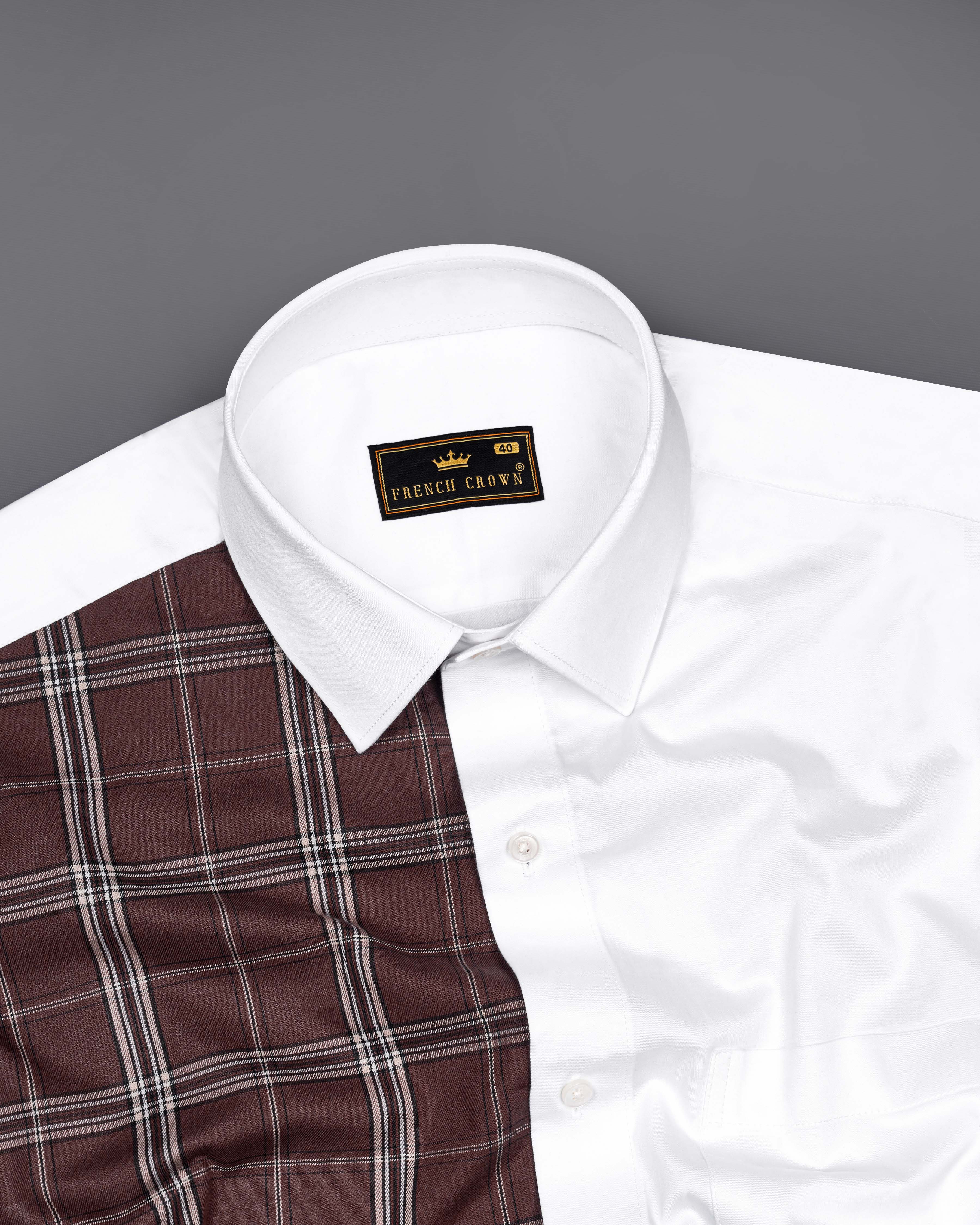 Bright White with Bistre Brown Plaid Super Soft Premium Cotton Designer Shirt  8794-D5-38,8794-D5-H-38,8794-D5-39,8794-D5-H-39,8794-D5-40,8794-D5-H-40,8794-D5-42,8794-D5-H-42,8794-D5-44,8794-D5-H-44,8794-D5-46,8794-D5-H-46,8794-D5-48,8794-D5-H-48,8794-D5-50,8794-D5-H-50,8794-D5-52,8794-D5-H-52