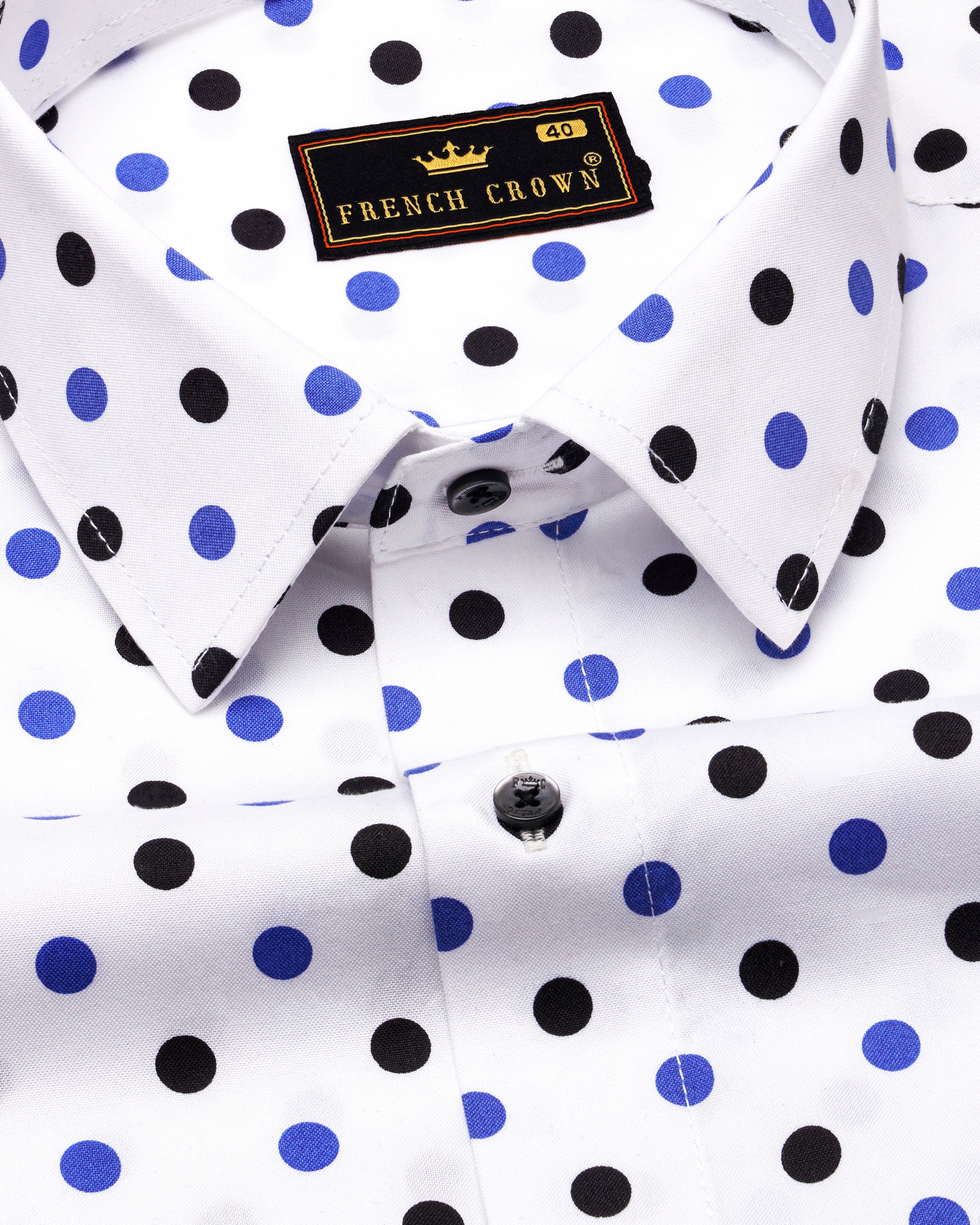 Bright White with Periwinkle Blue and Black Polka Dotted Royal Oxford Shirt  8796-BLK-38,8796-BLK-H-38,8796-BLK-39,8796-BLK-H-39,8796-BLK-40,8796-BLK-H-40,8796-BLK-42,8796-BLK-H-42,8796-BLK-44,8796-BLK-H-44,8796-BLK-46,8796-BLK-H-46,8796-BLK-48,8796-BLK-H-48,8796-BLK-50,8796-BLK-H-50,8796-BLK-52,8796-BLK-H-52