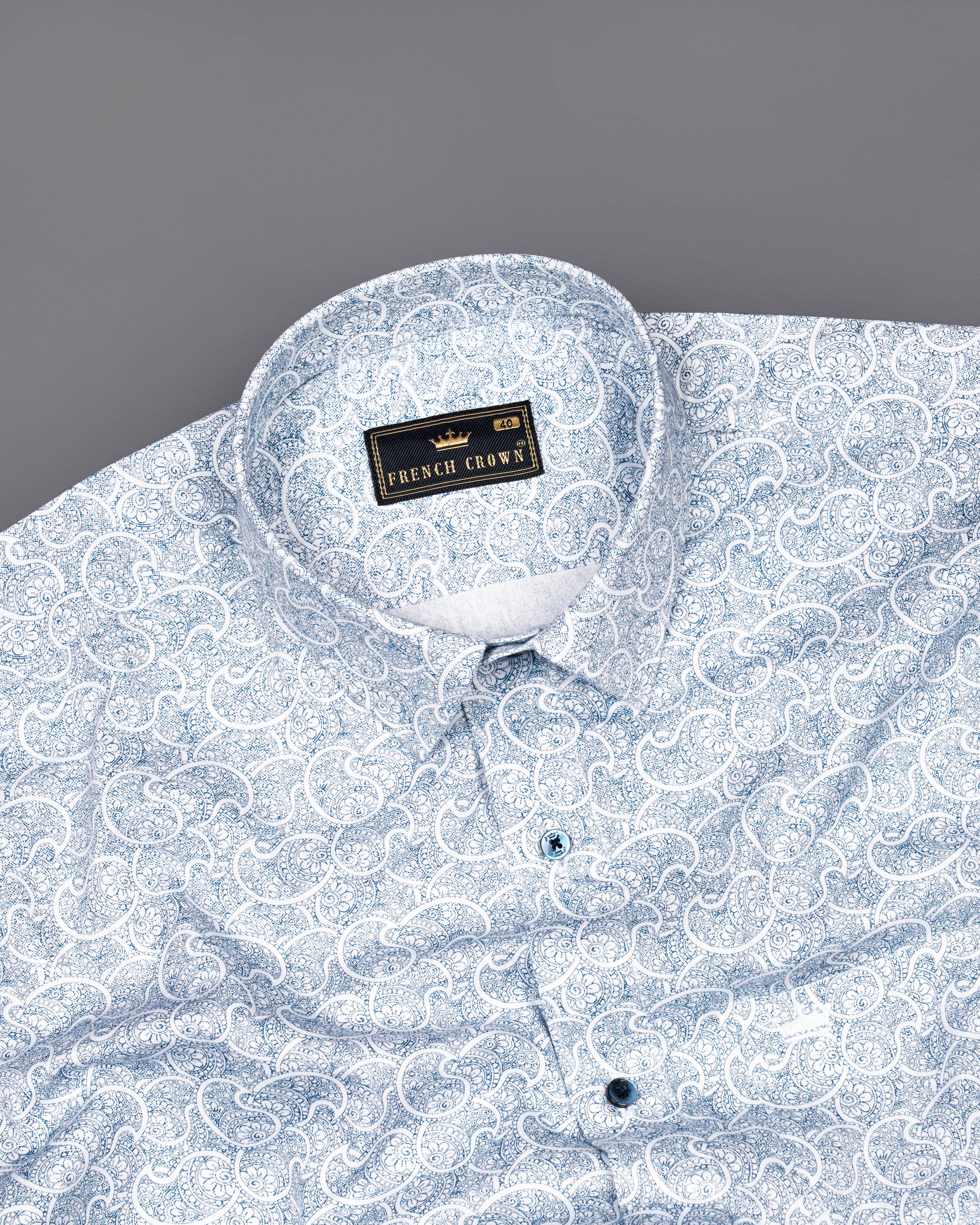 Calypso Blue and White Paisley Printed Super Soft Premium Cotton Shirt  8798-BLE-38,8798-BLE-H-38,8798-BLE-39,8798-BLE-H-39,8798-BLE-40,8798-BLE-H-40,8798-BLE-42,8798-BLE-H-42,8798-BLE-44,8798-BLE-H-44,8798-BLE-46,8798-BLE-H-46,8798-BLE-48,8798-BLE-H-48,8798-BLE-50,8798-BLE-H-50,8798-BLE-52,8798-BLE-H-52