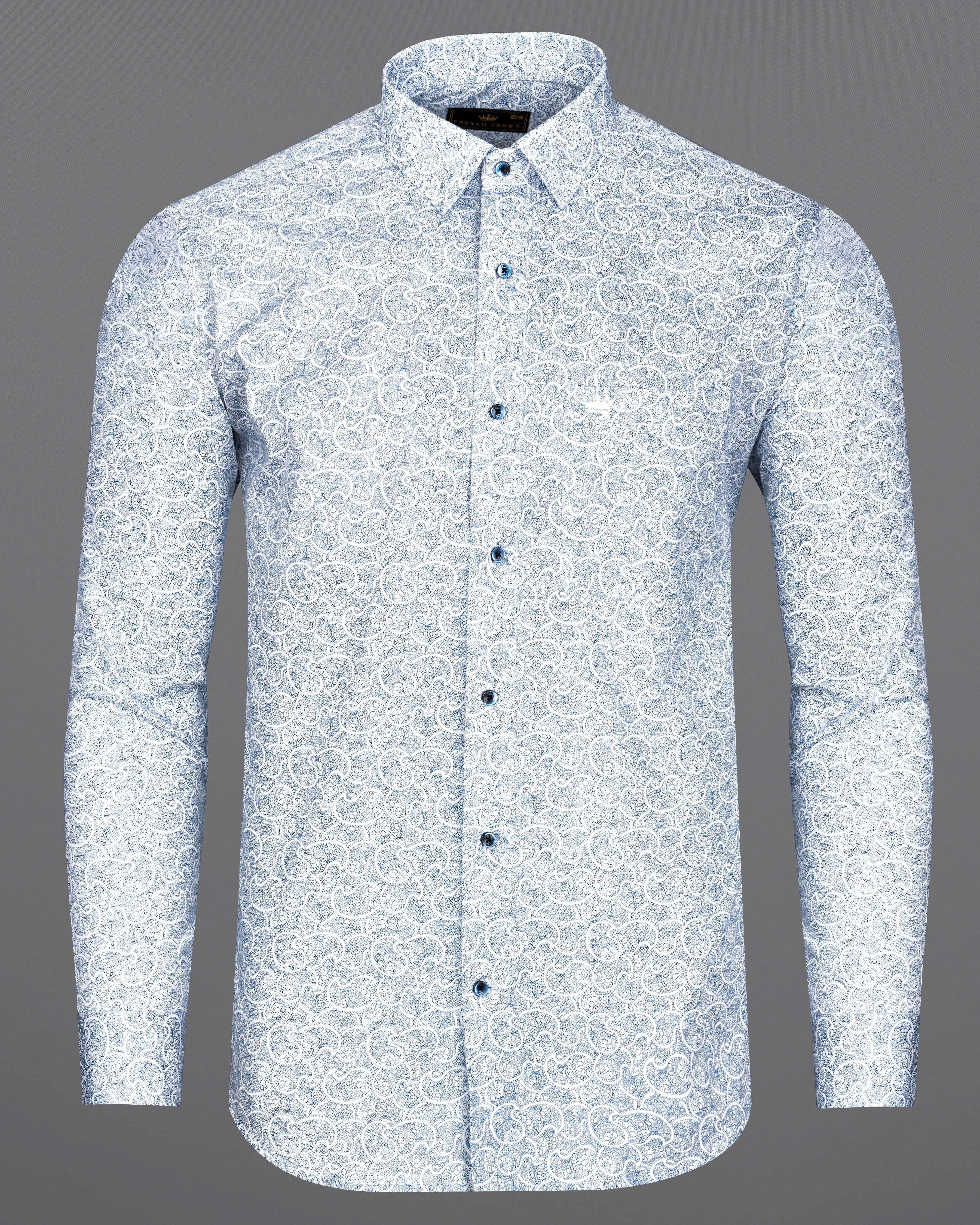 Calypso Blue and White Paisley Printed Super Soft Premium Cotton Shirt  8798-BLE-38,8798-BLE-H-38,8798-BLE-39,8798-BLE-H-39,8798-BLE-40,8798-BLE-H-40,8798-BLE-42,8798-BLE-H-42,8798-BLE-44,8798-BLE-H-44,8798-BLE-46,8798-BLE-H-46,8798-BLE-48,8798-BLE-H-48,8798-BLE-50,8798-BLE-H-50,8798-BLE-52,8798-BLE-H-52