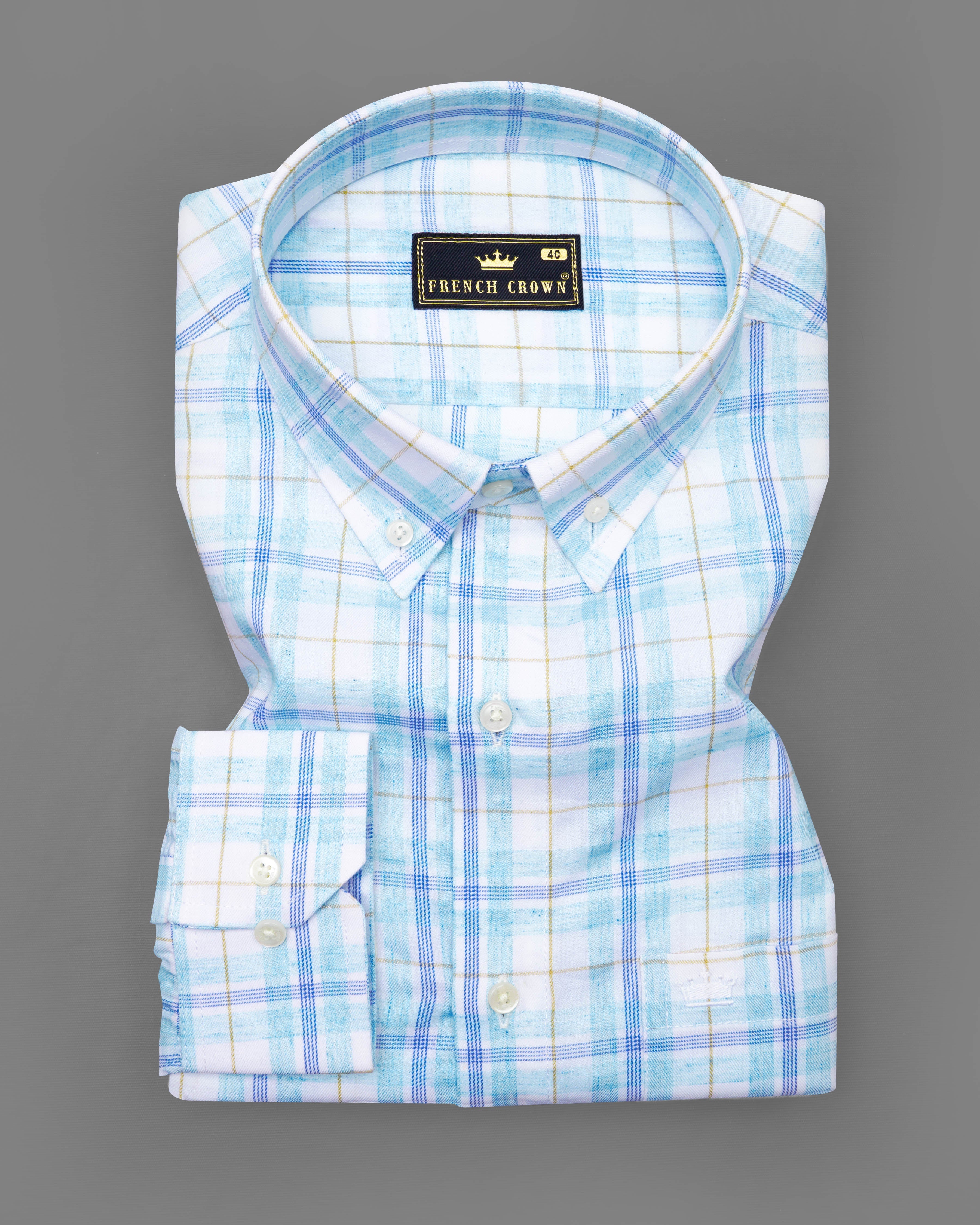 Bright White with Sapphire Blue Plaid Premium Cotton Shirt  8809-BD-38,8809-BD-H-38,8809-BD-39,8809-BD-H-39,8809-BD-40,8809-BD-H-40,8809-BD-42,8809-BD-H-42,8809-BD-44,8809-BD-H-44,8809-BD-46,8809-BD-H-46,8809-BD-48,8809-BD-H-48,8809-BD-50,8809-BD-H-50,8809-BD-52,8809-BD-H-52