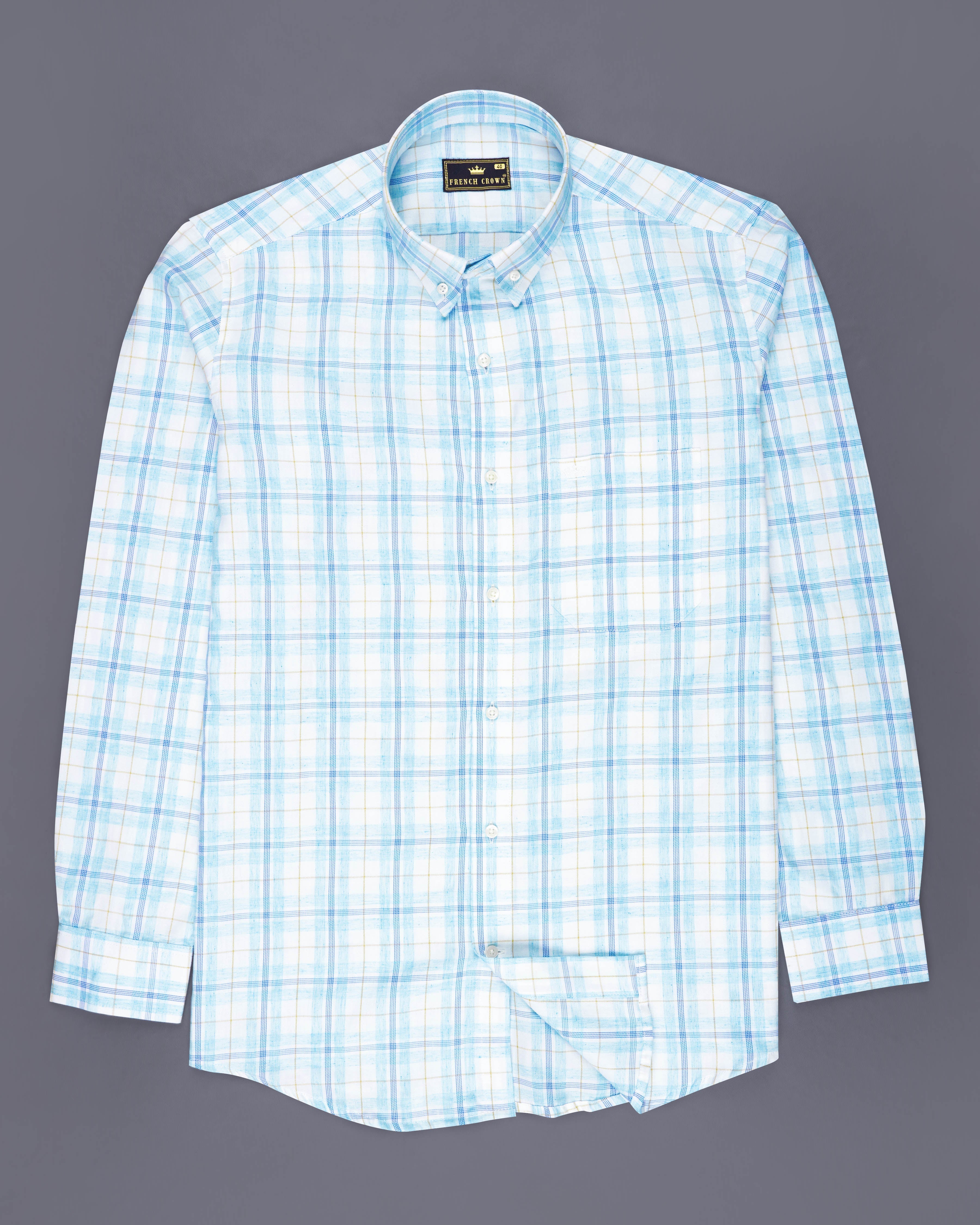 Bright White with Sapphire Blue Plaid Premium Cotton Shirt  8809-BD-38,8809-BD-H-38,8809-BD-39,8809-BD-H-39,8809-BD-40,8809-BD-H-40,8809-BD-42,8809-BD-H-42,8809-BD-44,8809-BD-H-44,8809-BD-46,8809-BD-H-46,8809-BD-48,8809-BD-H-48,8809-BD-50,8809-BD-H-50,8809-BD-52,8809-BD-H-52