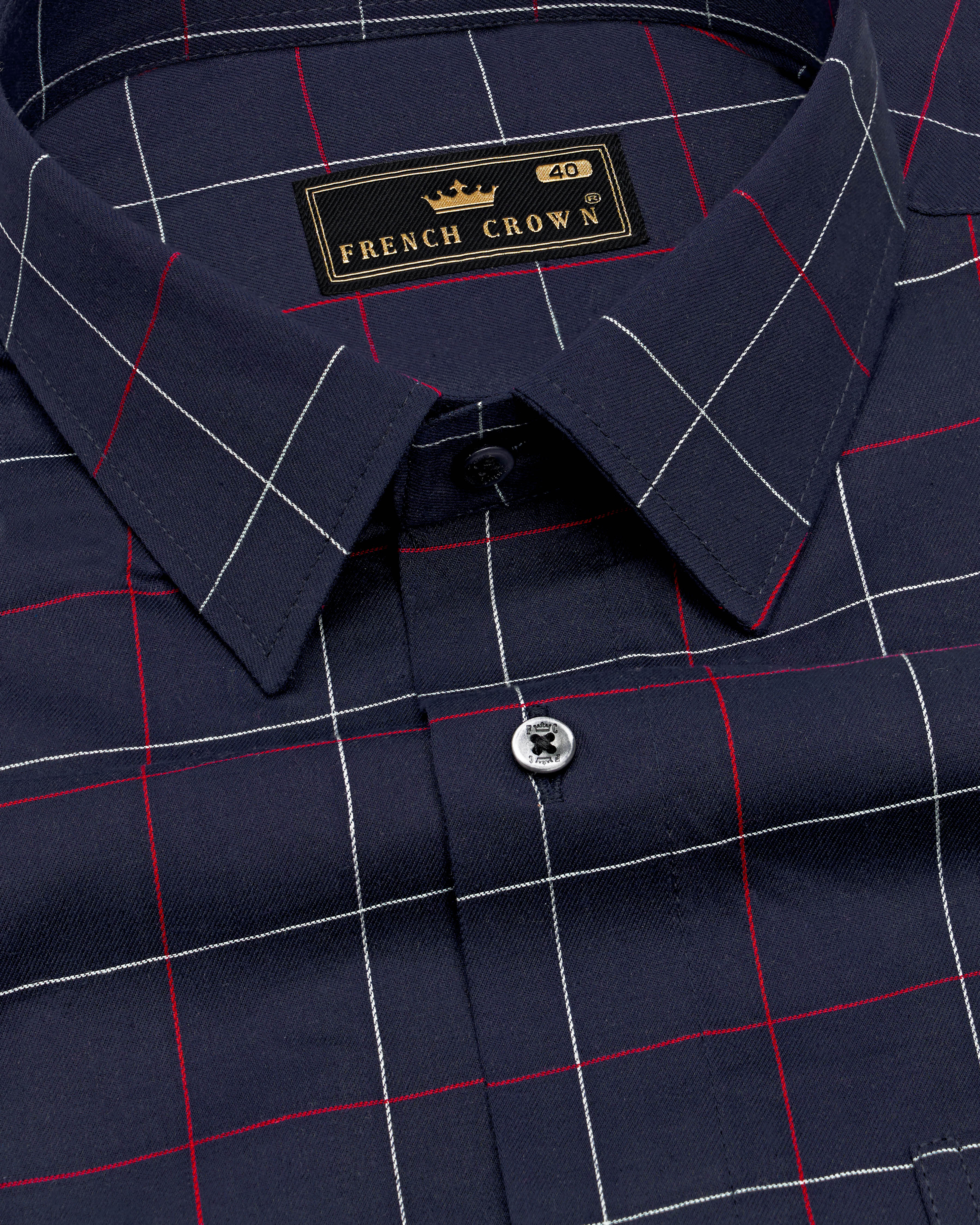 Gunmetal Blue Windowpane Twill Premium Cotton Shirt