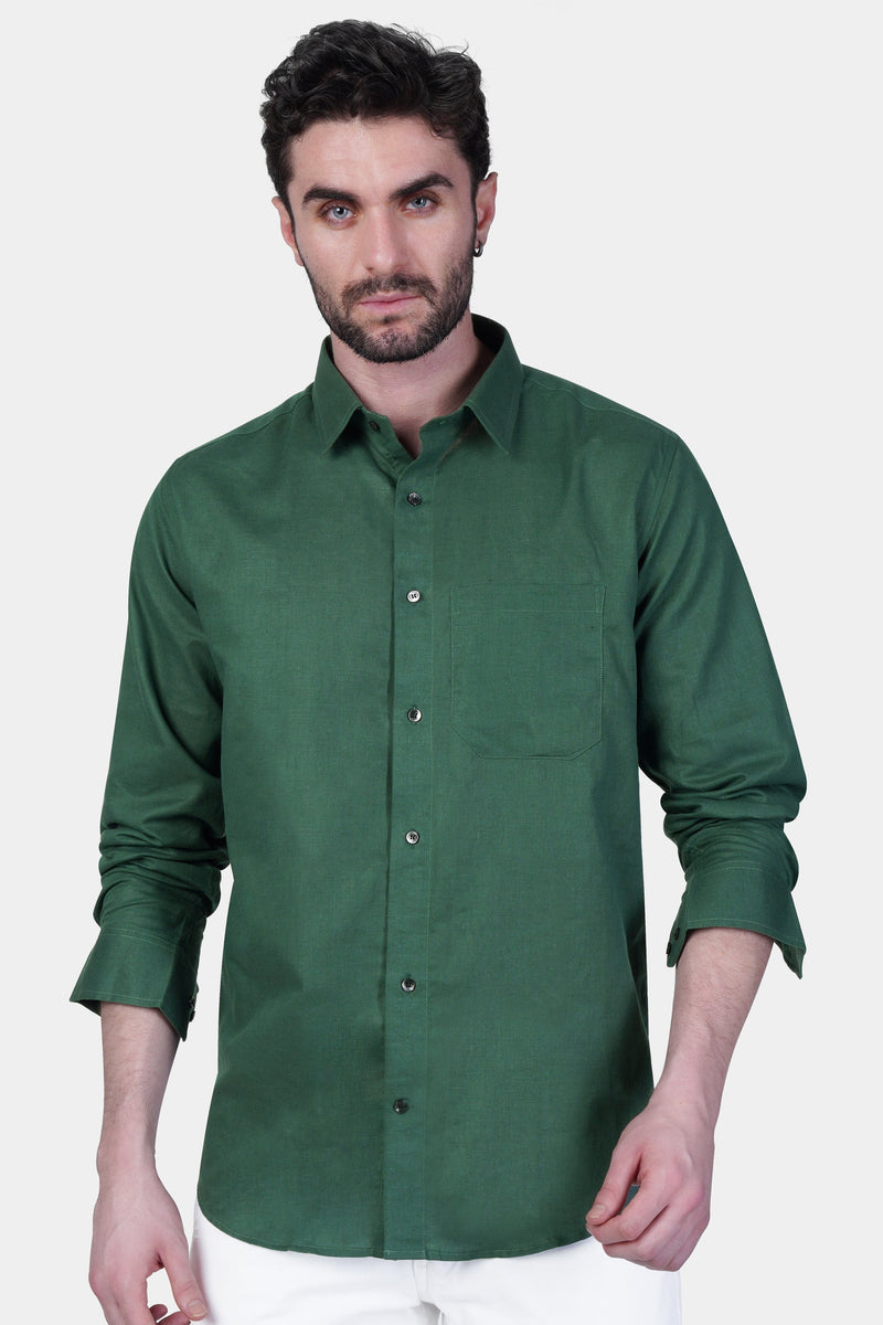 PHTHALO DARK GREEN SUBTLE SHEEN SUPER SOFT PREMIUM COTTON SHIRT