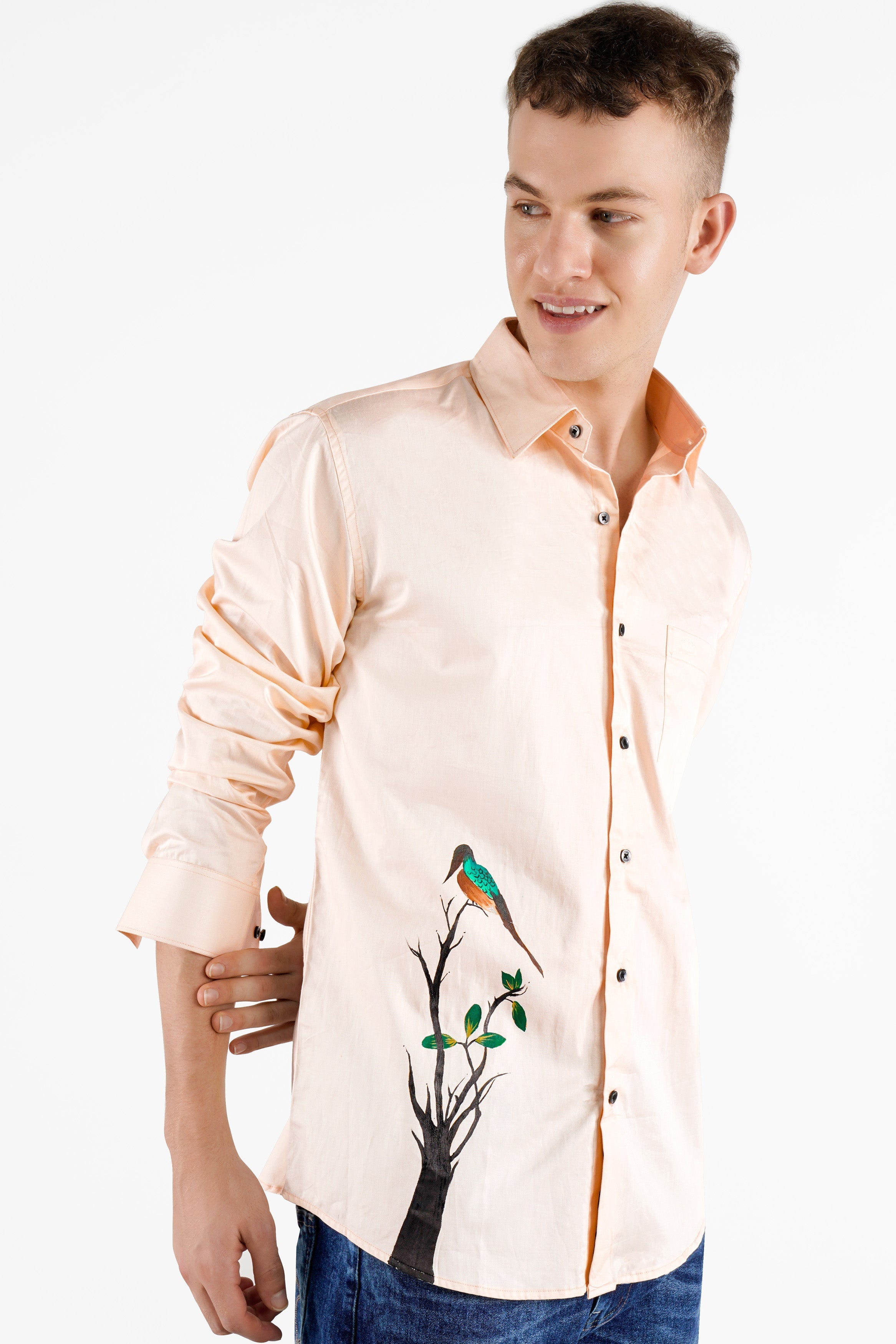 Gainsboro Beige Hand Painted Super Soft Premium Cotton Designer Shirt