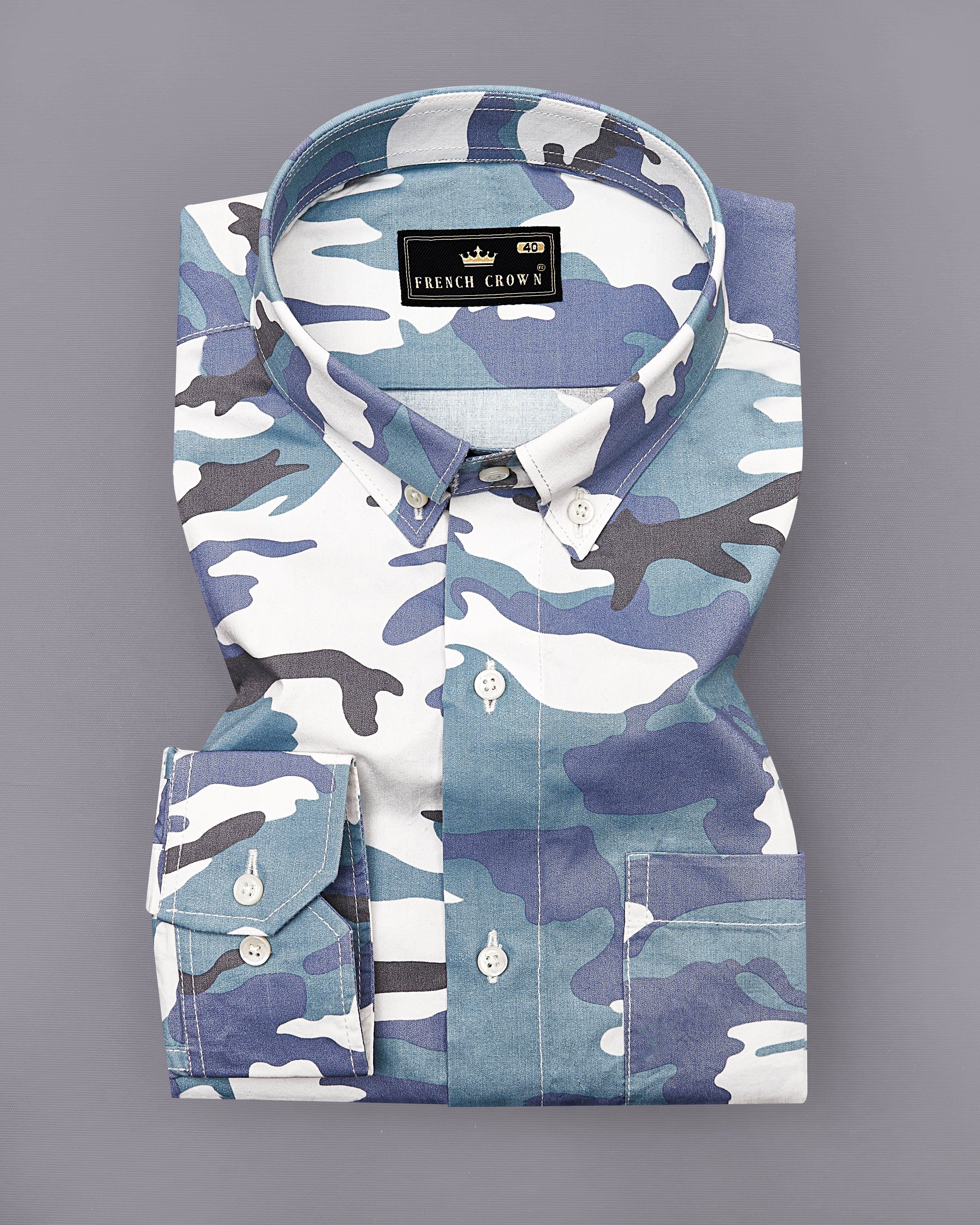 Cascade Blue with Mobster Blue Multicolour Camouflage Printed Royal Oxford Shirt 8890-BD-38, 8890-BD-H-38,  8890-BD-39,  8890-BD-H-39,  8890-BD-40,  8890-BD-H-40,  8890-BD-42,  8890-BD-H-42,  8890-BD-44,  8890-BD-H-44,  8890-BD-46,  8890-BD-H-46,  8890-BD-48,  8890-BD-H-48,  8890-BD-50,  8890-BD-H-50,  8890-BD-52,  8890-BD-H-52