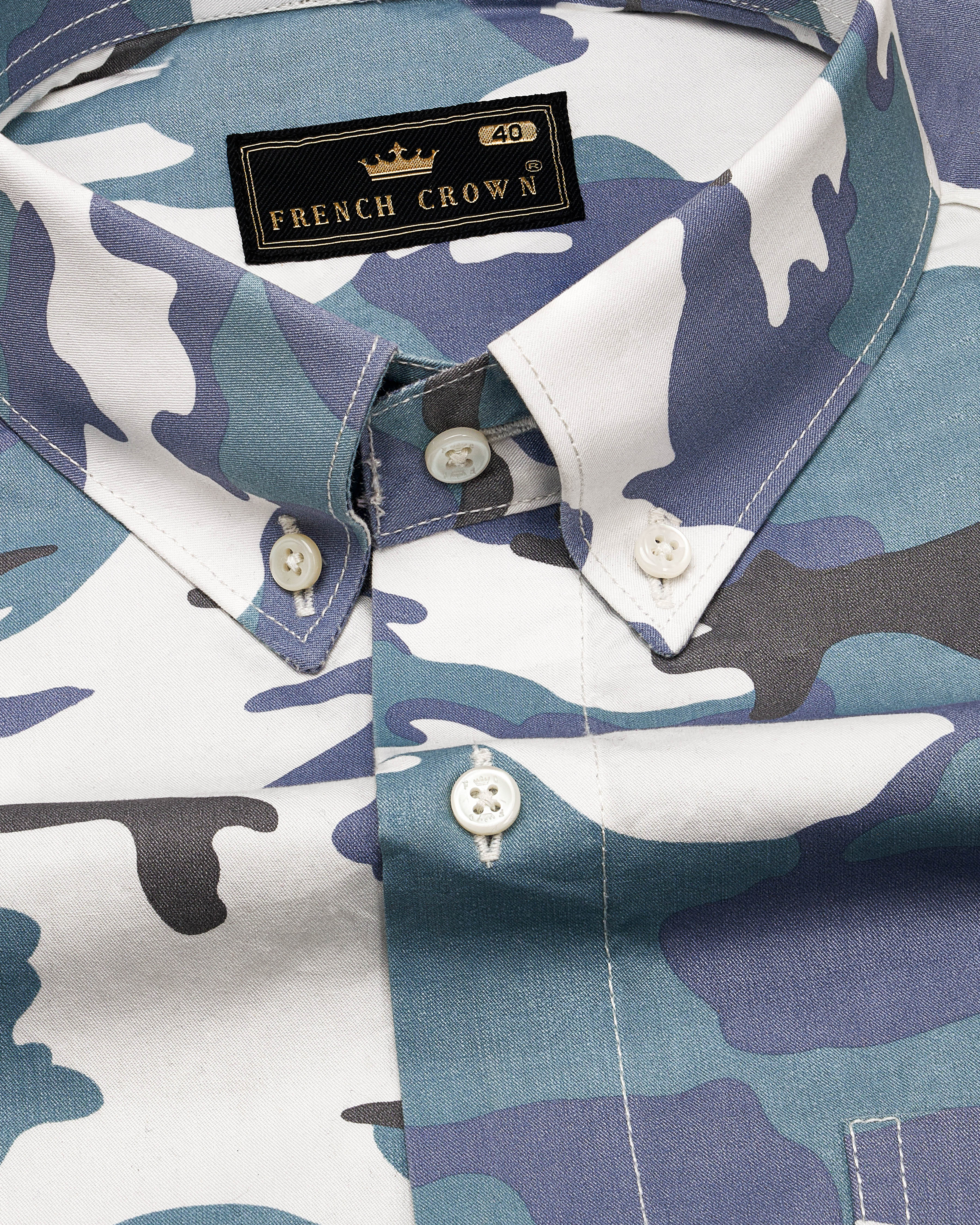 Cascade Blue with Mobster Blue Multicolour Camouflage Printed Royal Oxford Shirt 8890-BD-38, 8890-BD-H-38,  8890-BD-39,  8890-BD-H-39,  8890-BD-40,  8890-BD-H-40,  8890-BD-42,  8890-BD-H-42,  8890-BD-44,  8890-BD-H-44,  8890-BD-46,  8890-BD-H-46,  8890-BD-48,  8890-BD-H-48,  8890-BD-50,  8890-BD-H-50,  8890-BD-52,  8890-BD-H-52