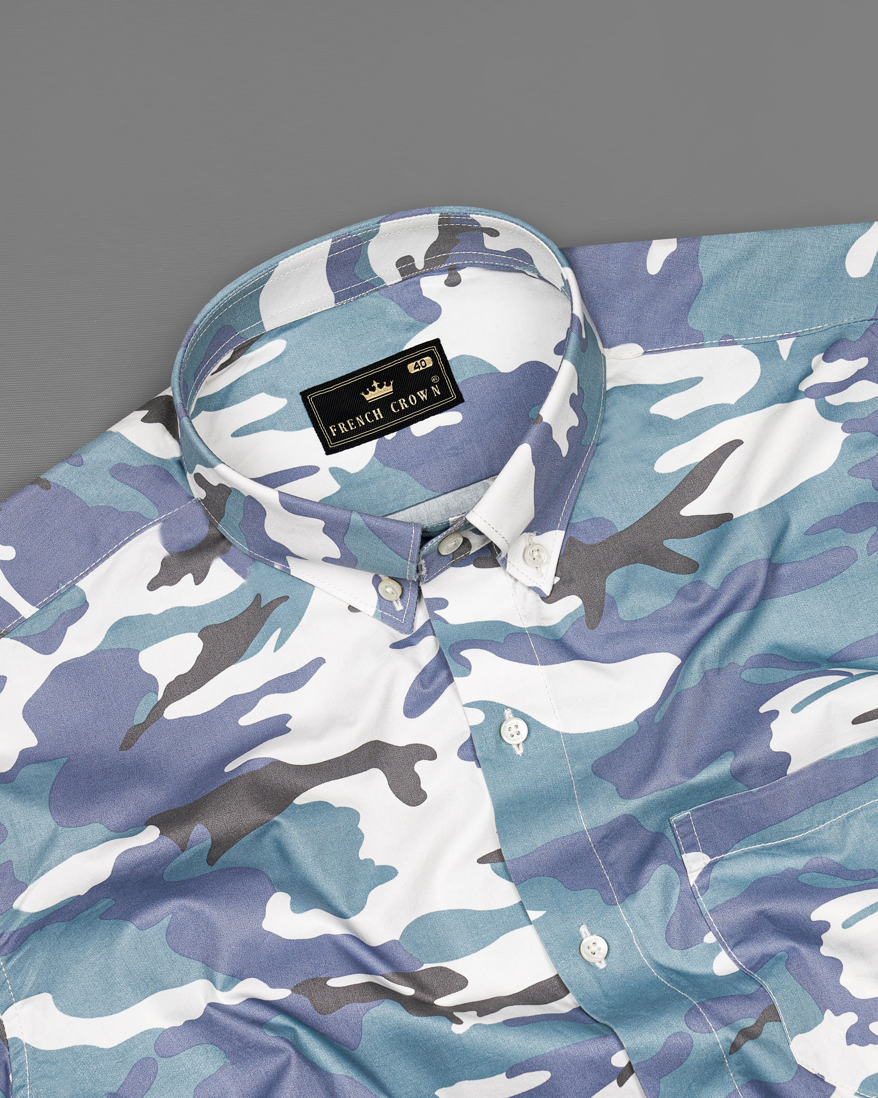 Cascade Blue with Mobster Blue Multicolour Camouflage Printed Royal Oxford Shirt 8890-BD-38, 8890-BD-H-38,  8890-BD-39,  8890-BD-H-39,  8890-BD-40,  8890-BD-H-40,  8890-BD-42,  8890-BD-H-42,  8890-BD-44,  8890-BD-H-44,  8890-BD-46,  8890-BD-H-46,  8890-BD-48,  8890-BD-H-48,  8890-BD-50,  8890-BD-H-50,  8890-BD-52,  8890-BD-H-52