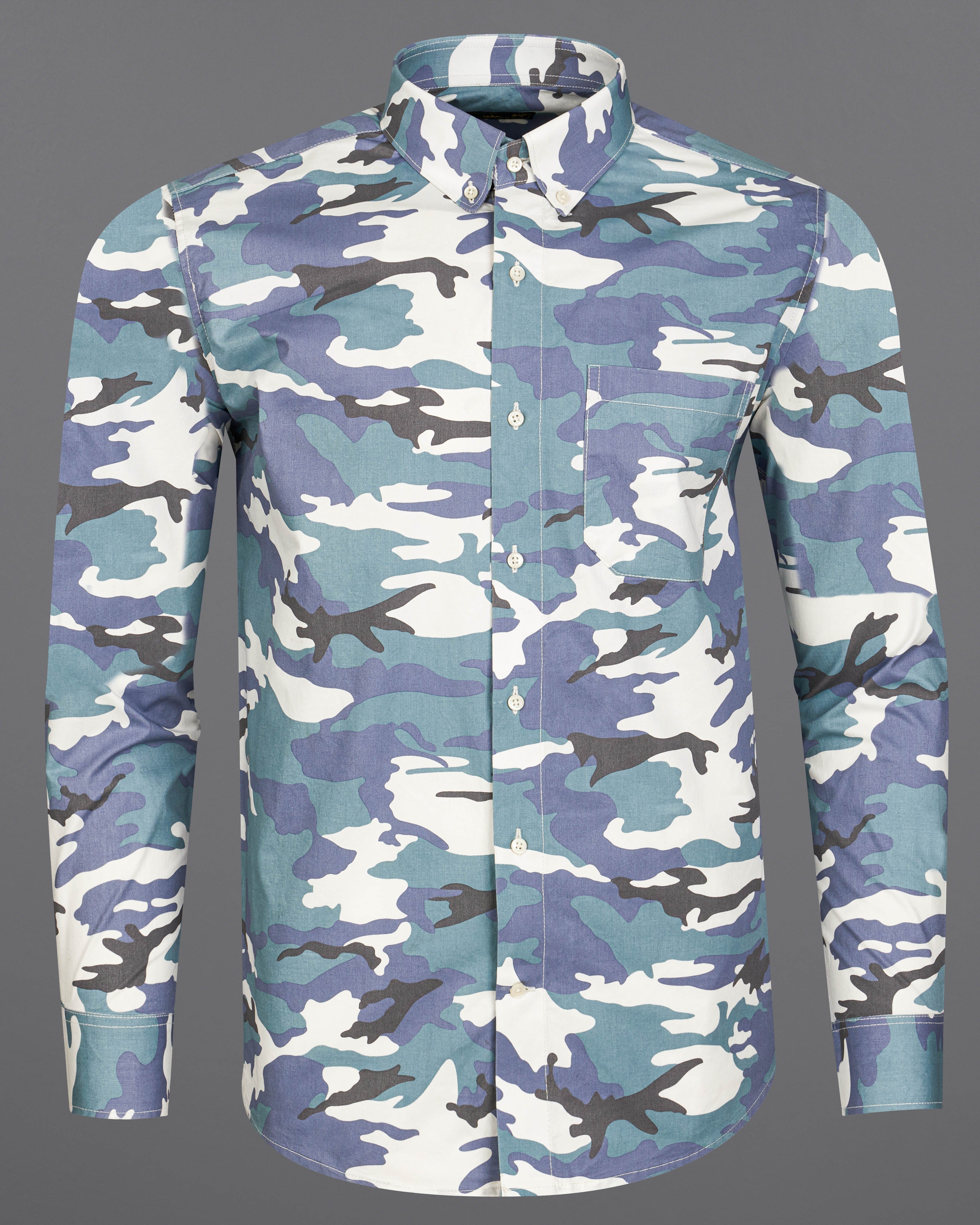 Cascade Blue with Mobster Blue Multicolour Camouflage Printed Royal Oxford Shirt 8890-BD-38, 8890-BD-H-38,  8890-BD-39,  8890-BD-H-39,  8890-BD-40,  8890-BD-H-40,  8890-BD-42,  8890-BD-H-42,  8890-BD-44,  8890-BD-H-44,  8890-BD-46,  8890-BD-H-46,  8890-BD-48,  8890-BD-H-48,  8890-BD-50,  8890-BD-H-50,  8890-BD-52,  8890-BD-H-52