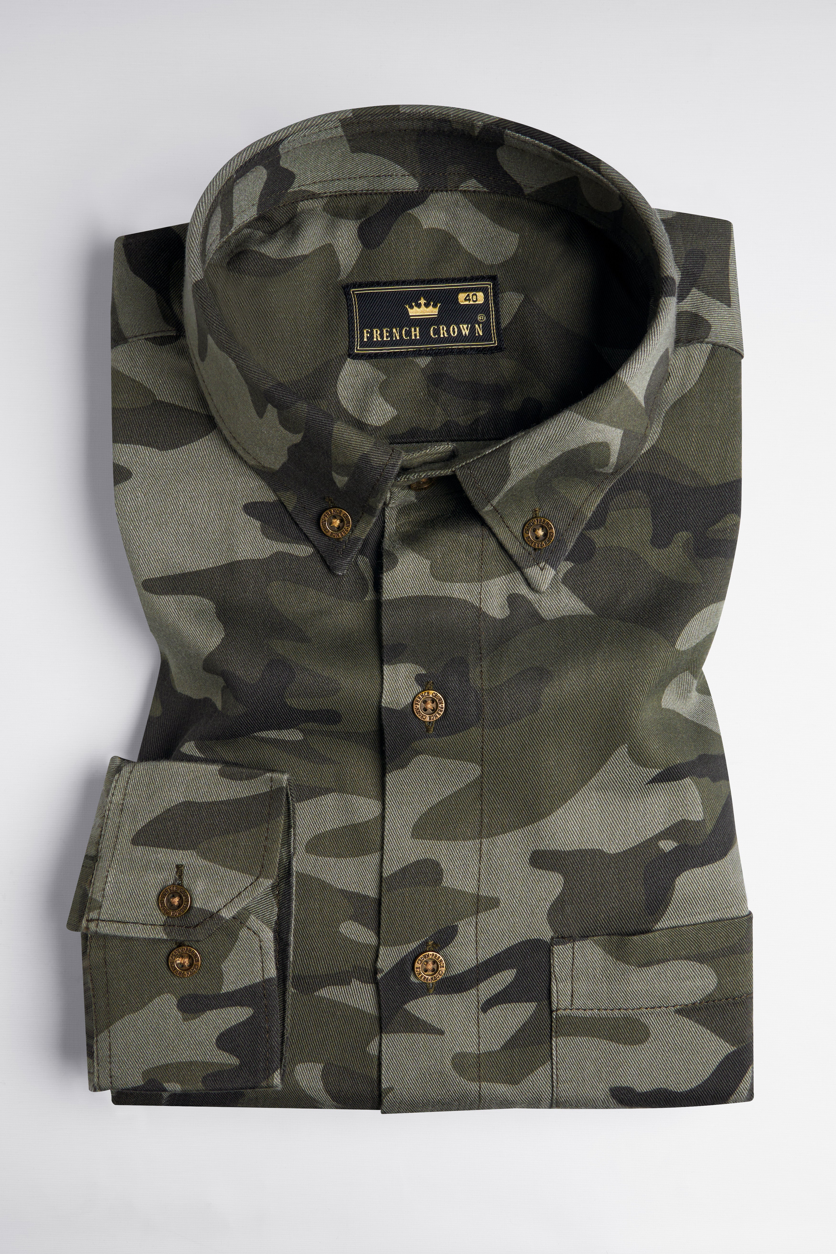 Lunar Dark Green with Concord Green Camouflage Patchwork Premium Tencel Designer Shirt