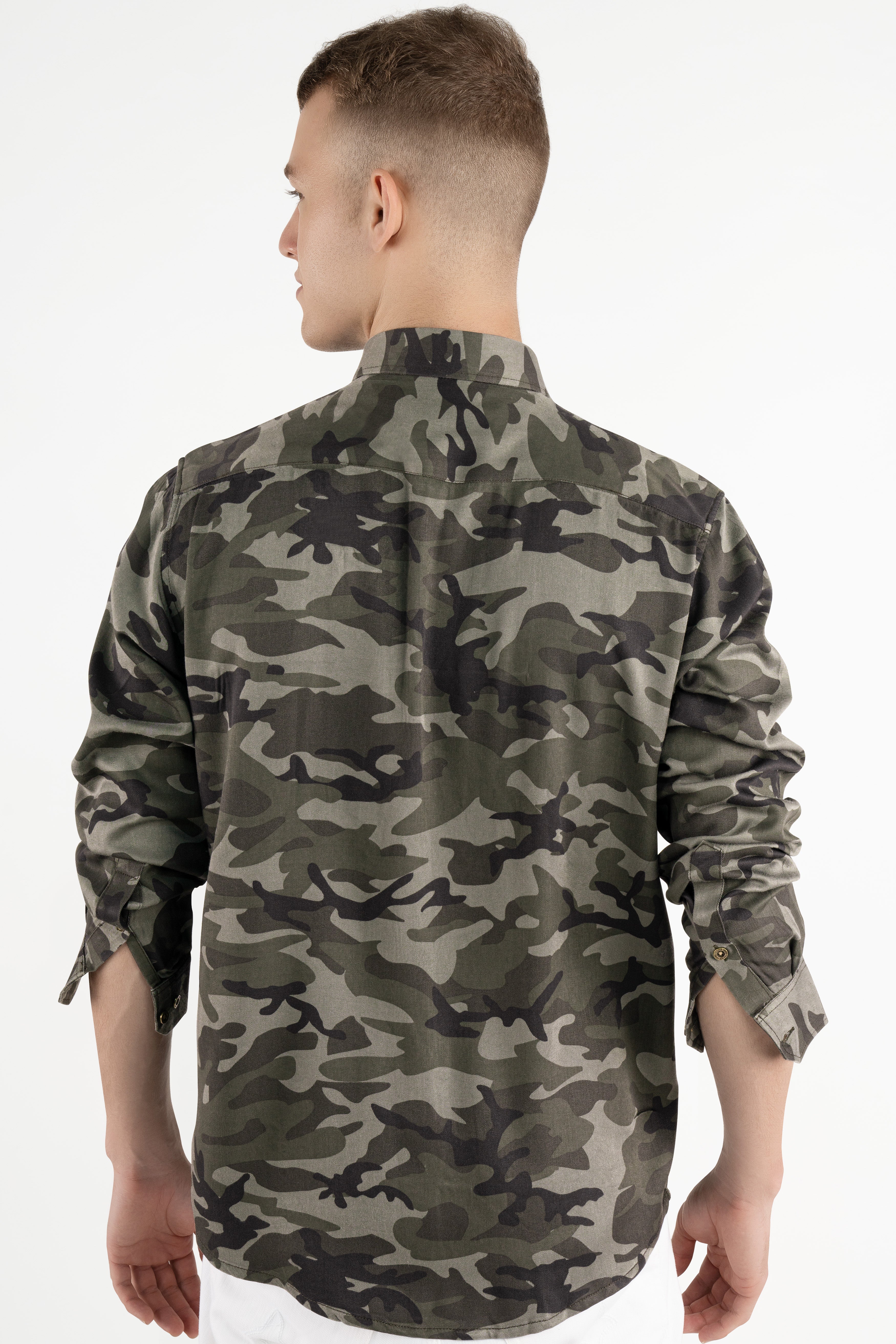 Lunar Dark Green with Concord Green Camouflage Patchwork Premium Tencel Designer Shirt