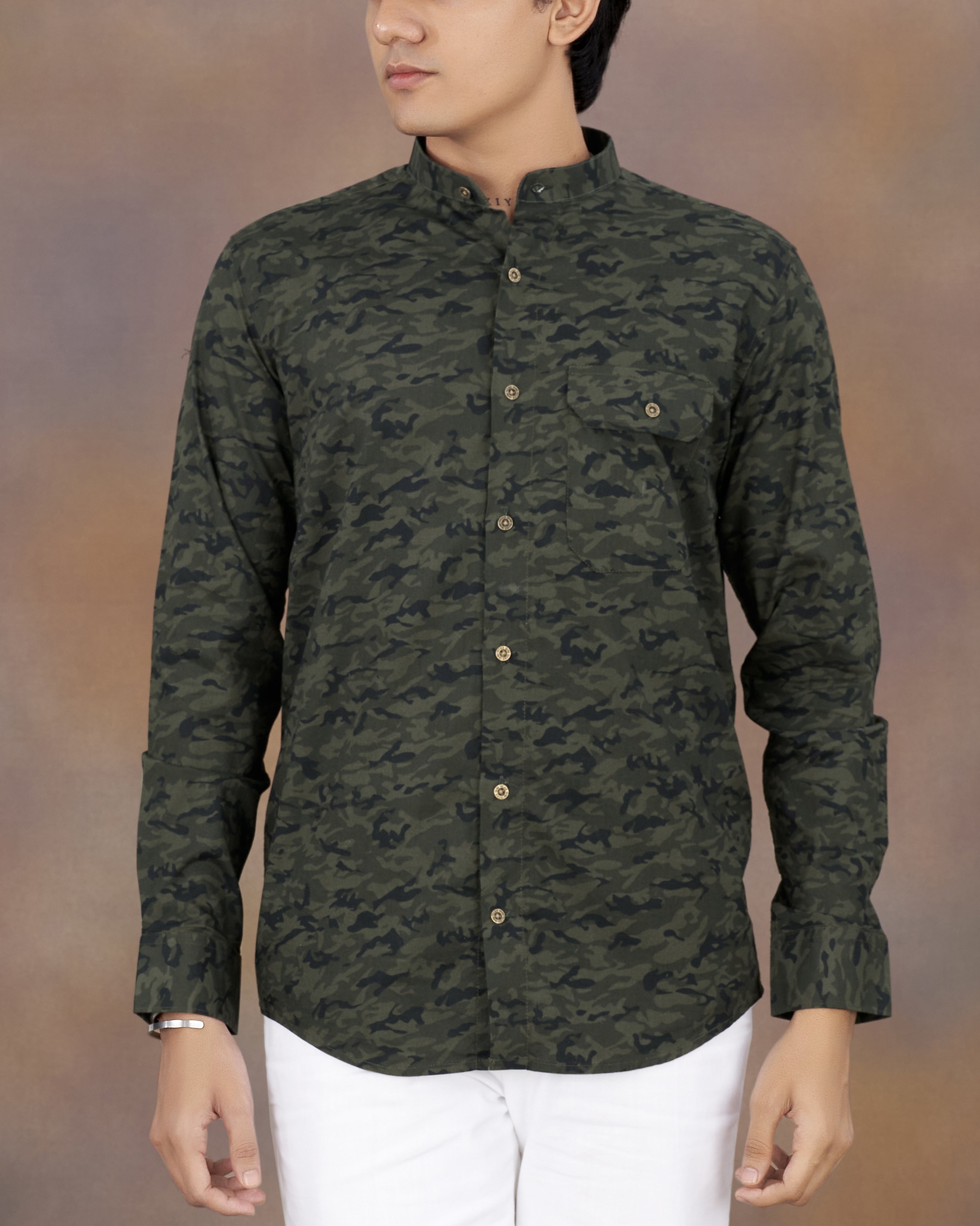 Hemlock Green with Dune Dark Green Camouflage Printed Royal Oxford Shirt