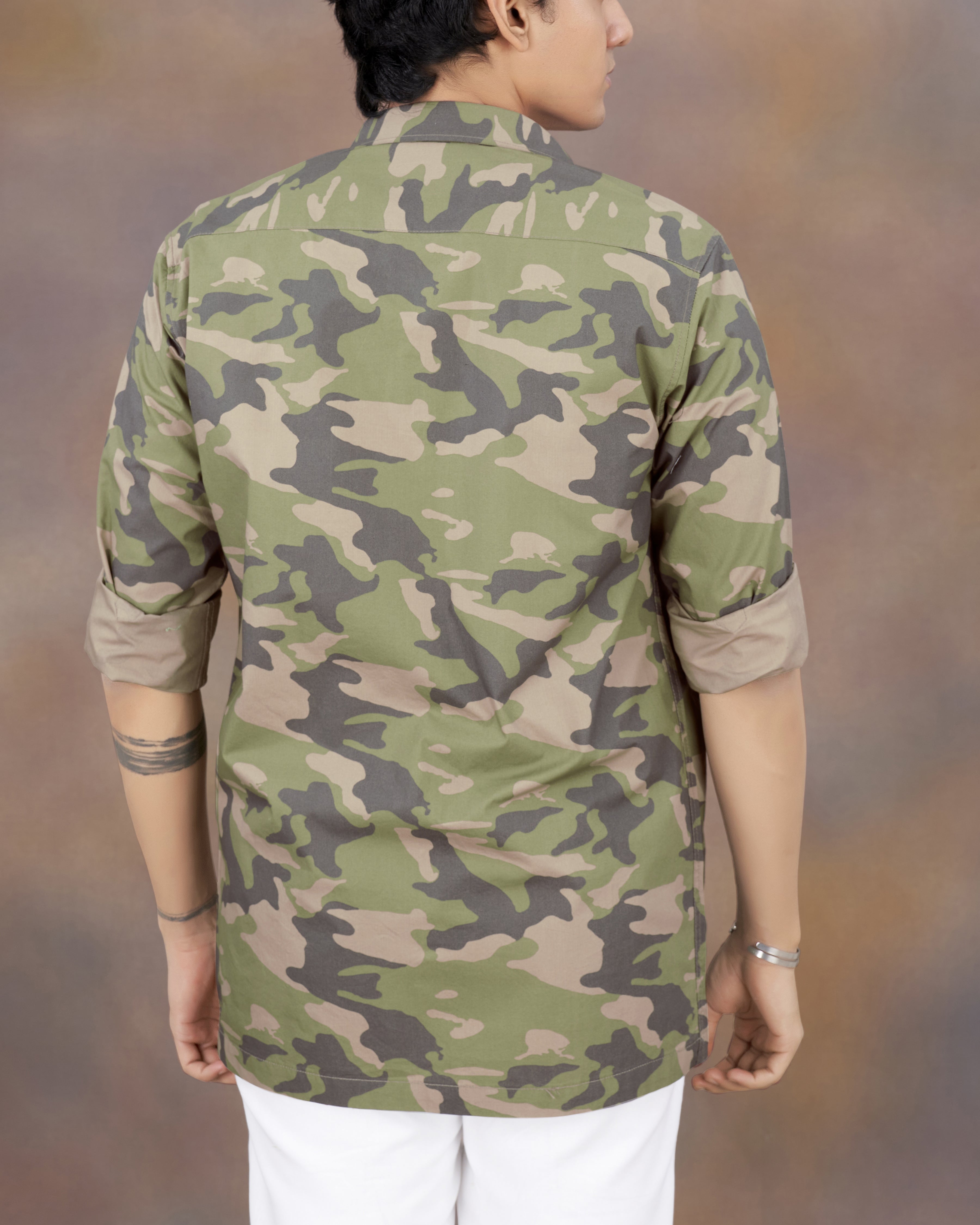 Granite Green with Nobel Brown Camouflage Printed Royal Oxford Designer Overshirt/Shacket