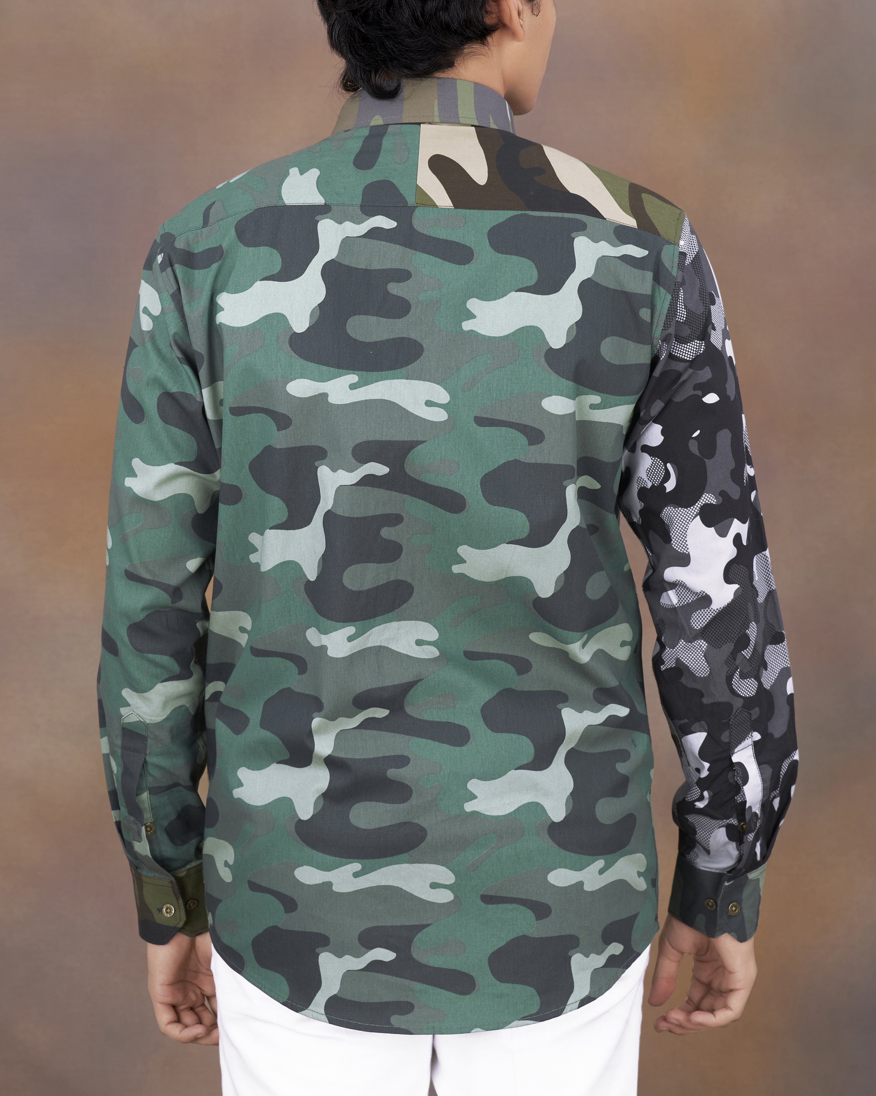 Casal Green with Gunmetal Blue Multicolour Camouflage Military Printed Royal Oxford Designer Shirt